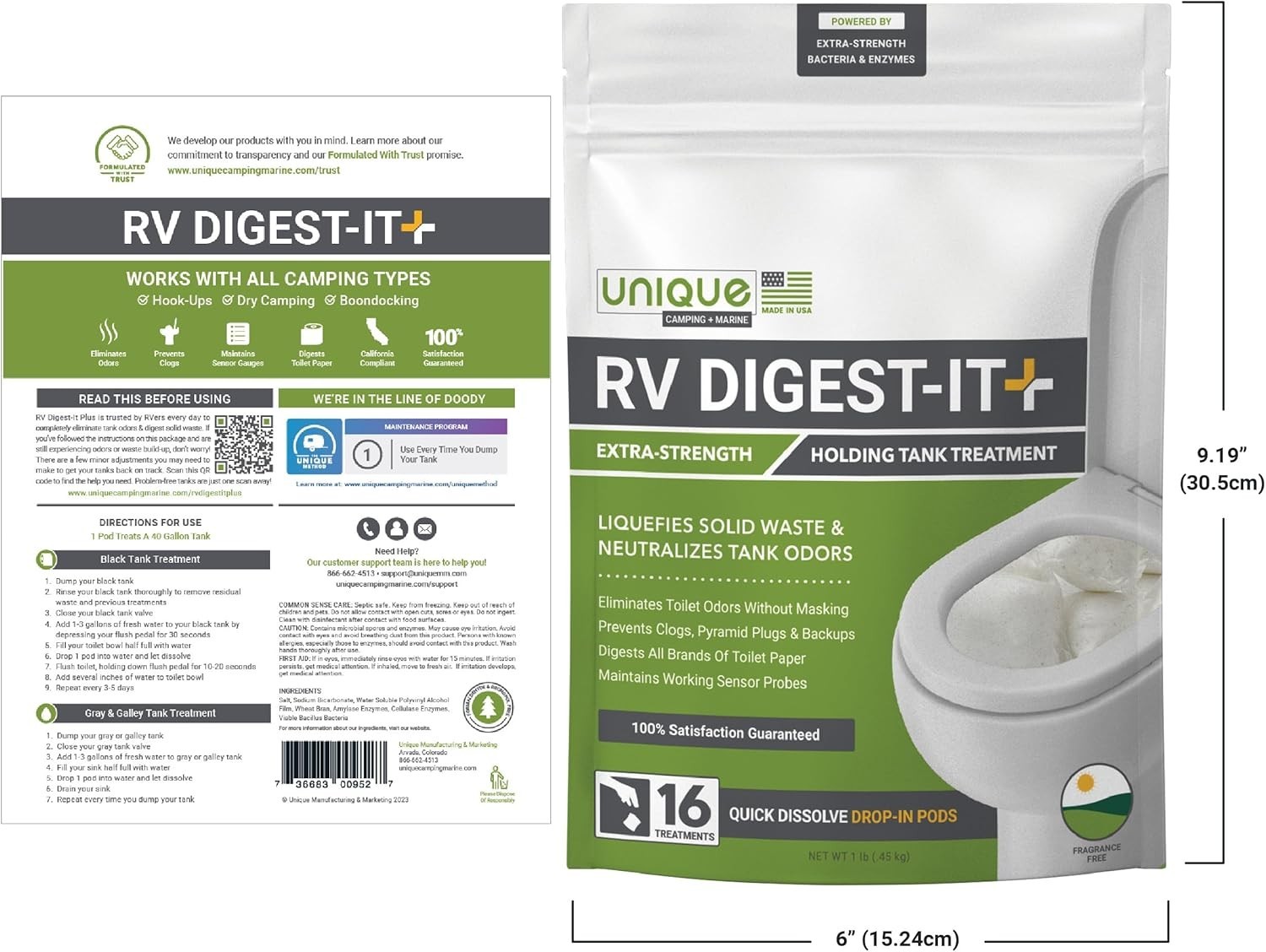 RV Digest-It+ Extra-Strength Toilet Treatment Pods – 16 Pack, Odor Eliminator