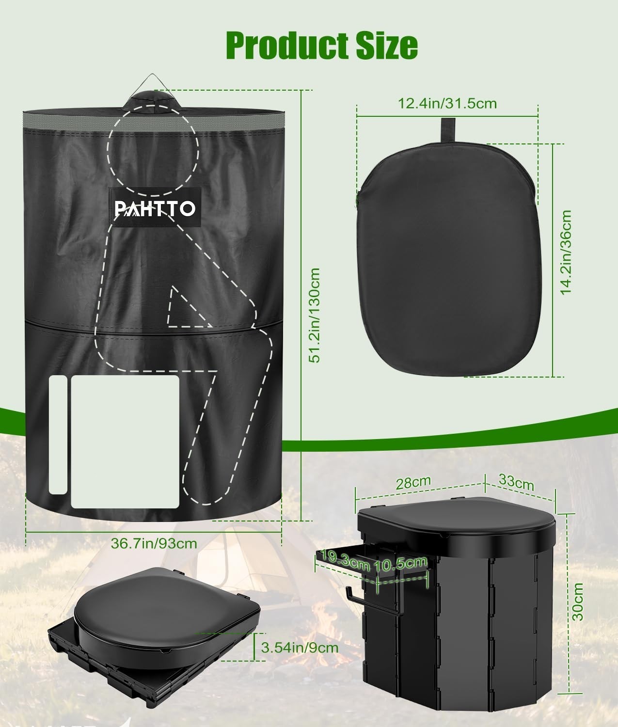 Portable Camping Toilet with Privacy Popup Tent 2-in-1 Phone Shelf &Paper Holder