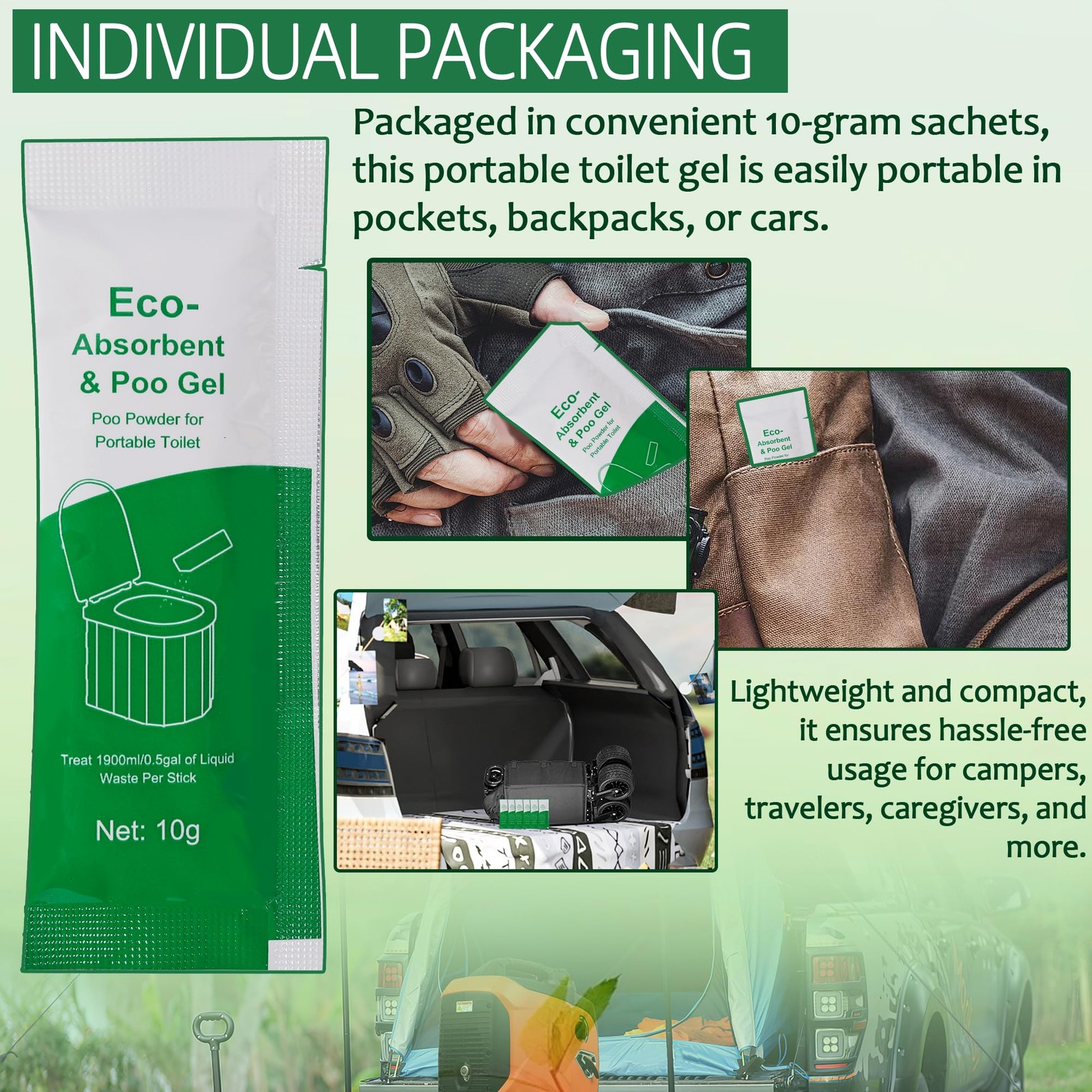 30pcs Portable Toilet Absorbent Gel with 40pcs 6 Gallon Camping Toilets Bags,…