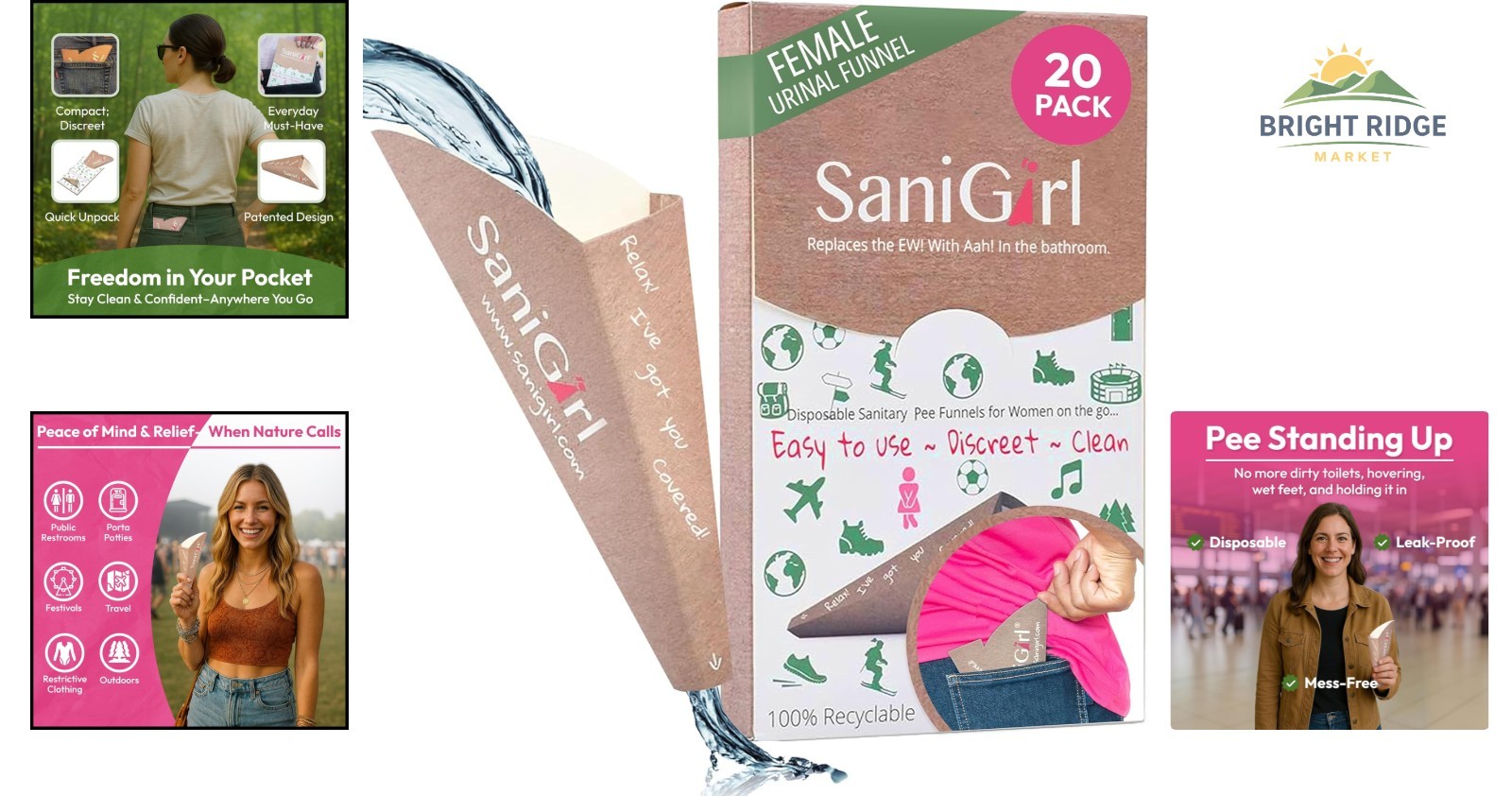 Leak-Proof Female Pee Funnel, 20 Count, Great for Hiking and Outdoor Activities