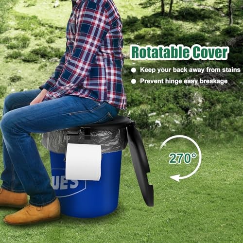 Portable Toilet Seat for 5 Gal Buckets, Camping Toilet Seat with Lid for Black