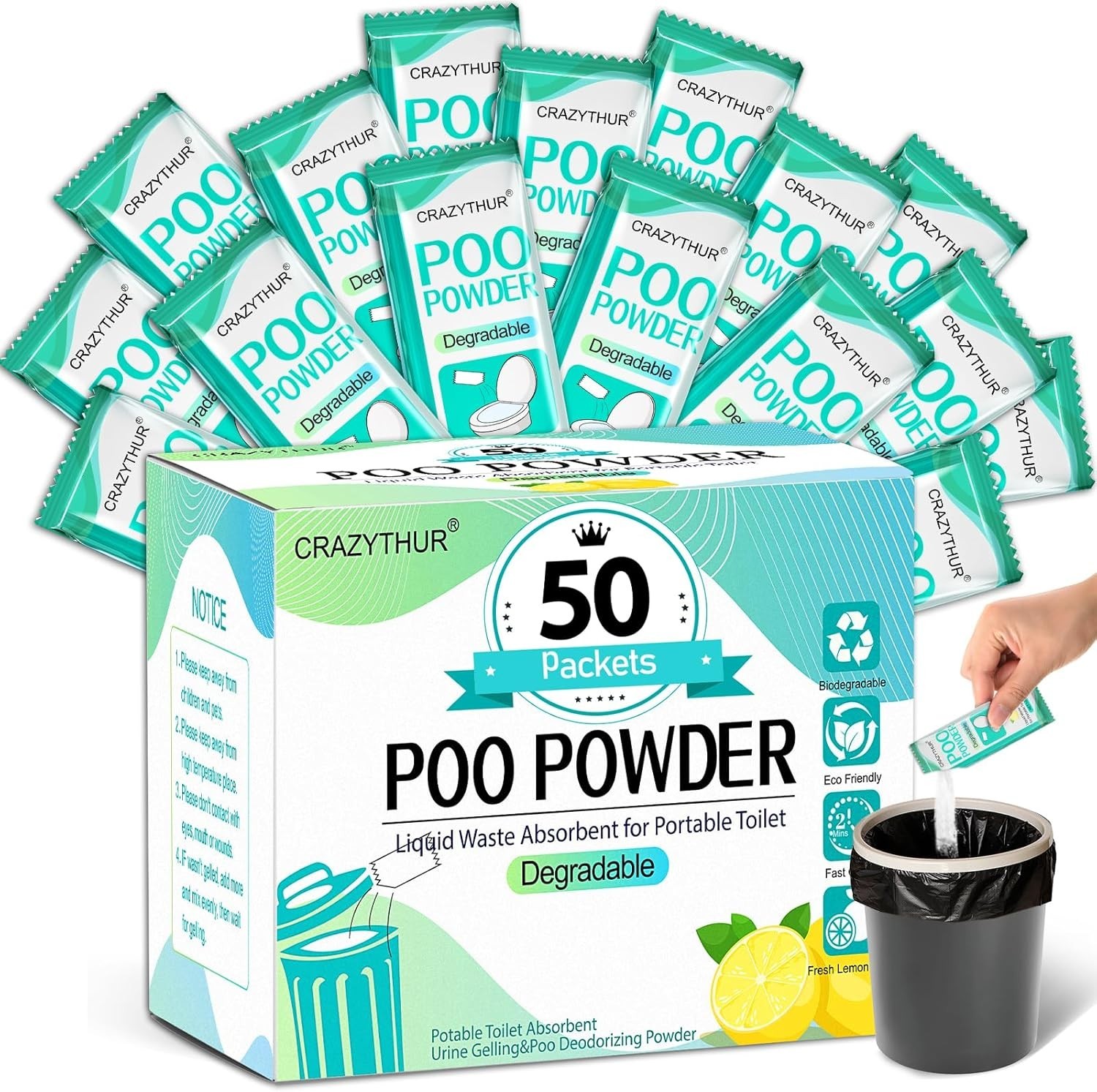 Portableportable Toilet Gel, Poo Powder for Portable Toilet, Camping Toilet Gel,