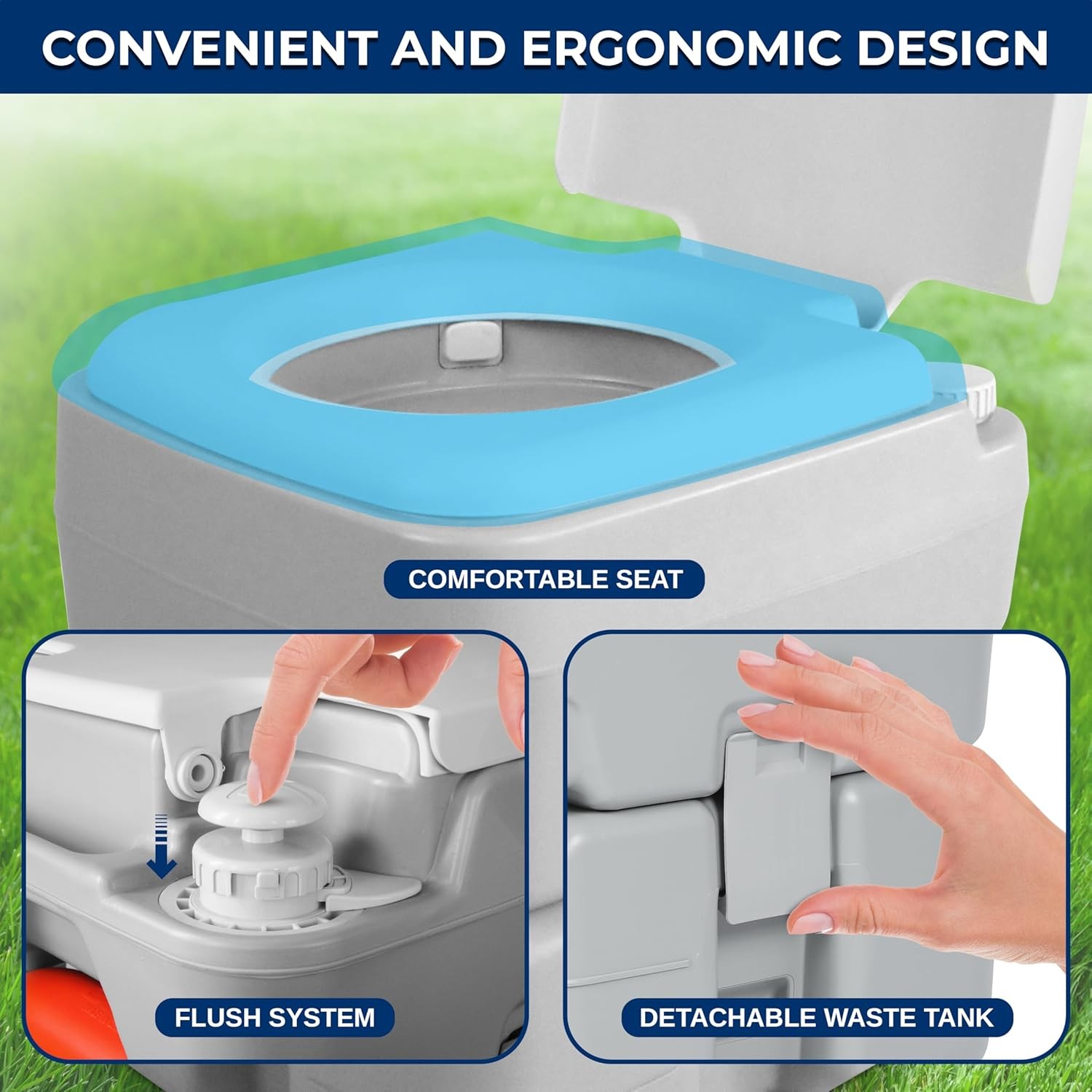 SereneLife 5.2 Gal Portable Camping Toilet For Adults, 100+ Flushes, Porta Potty