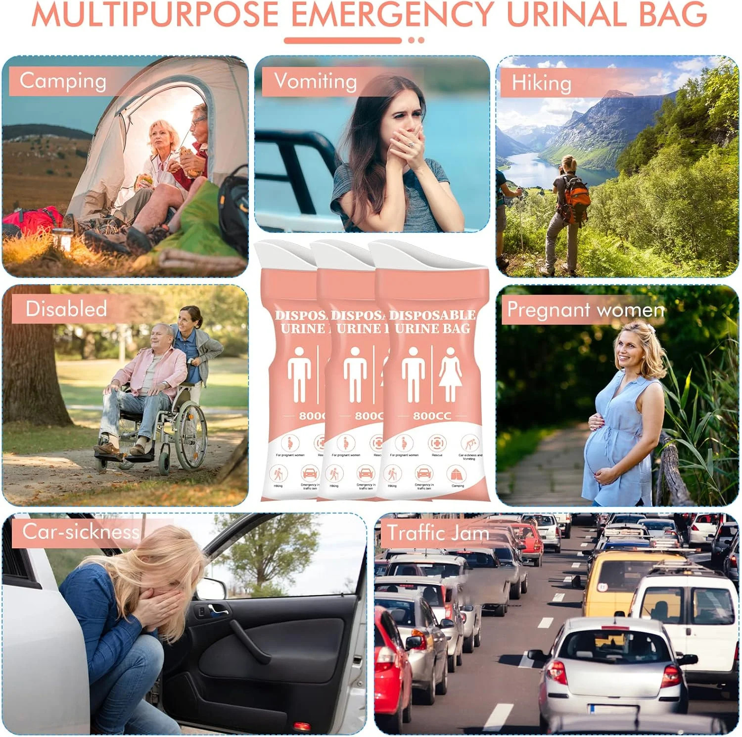 DIBBATU Disposable Urine Bags for Women/Men, 12/24Pack for Travel, Camping, Car