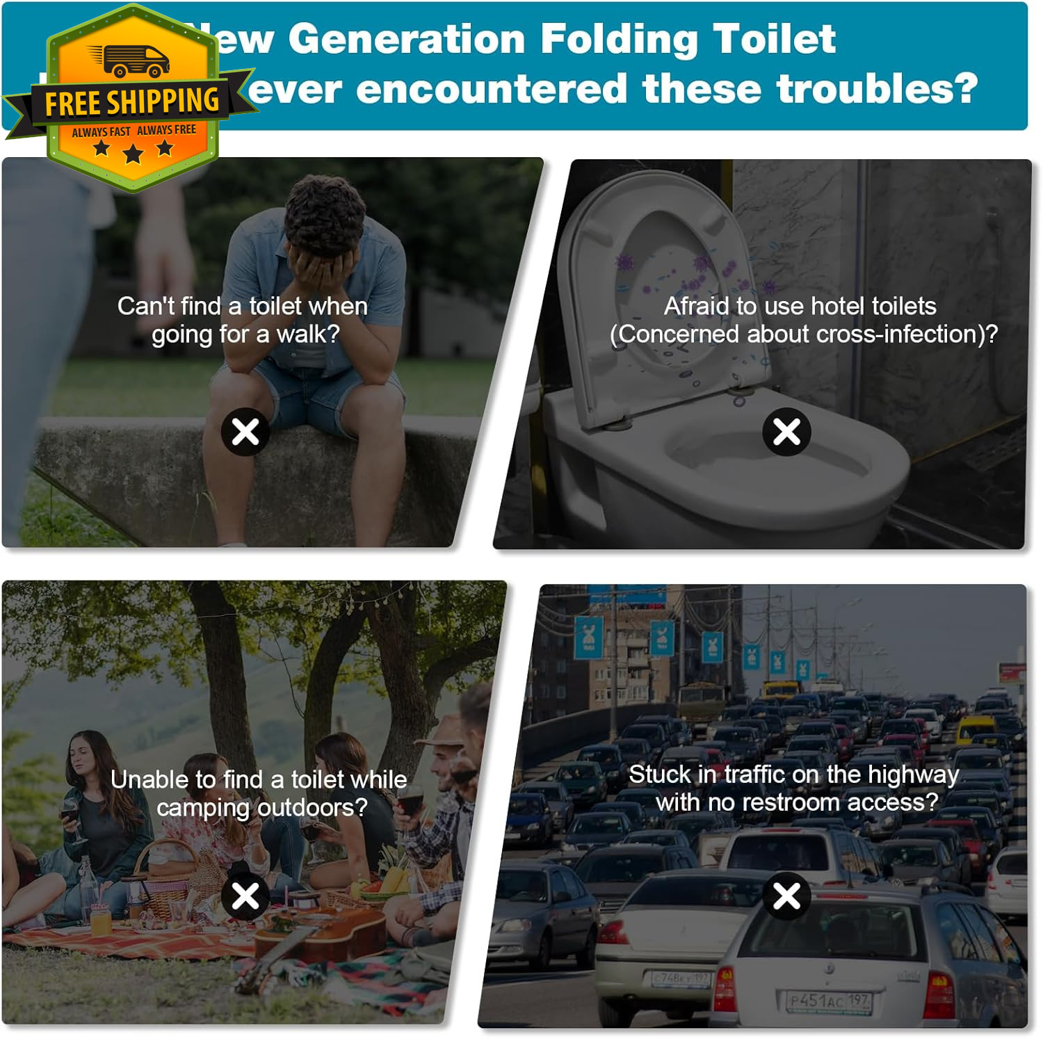 Portable Camping Toilet Folding Potty 500lb Heavy Duty Outdoor Emergency