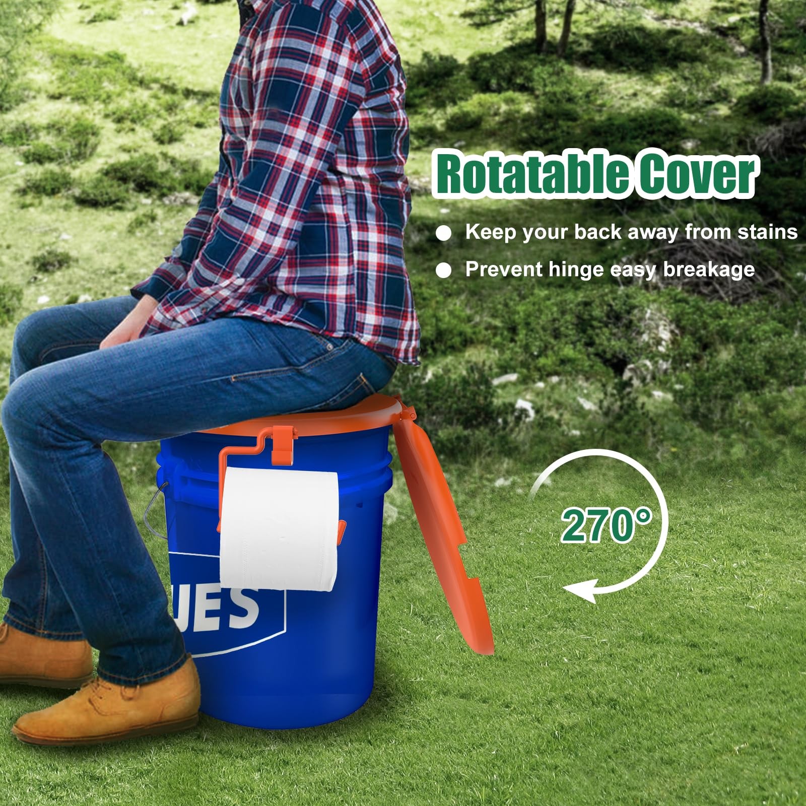 Portable Toilet Seat Orange fits for 5 Gal Buckets Snapon Lid for Adult