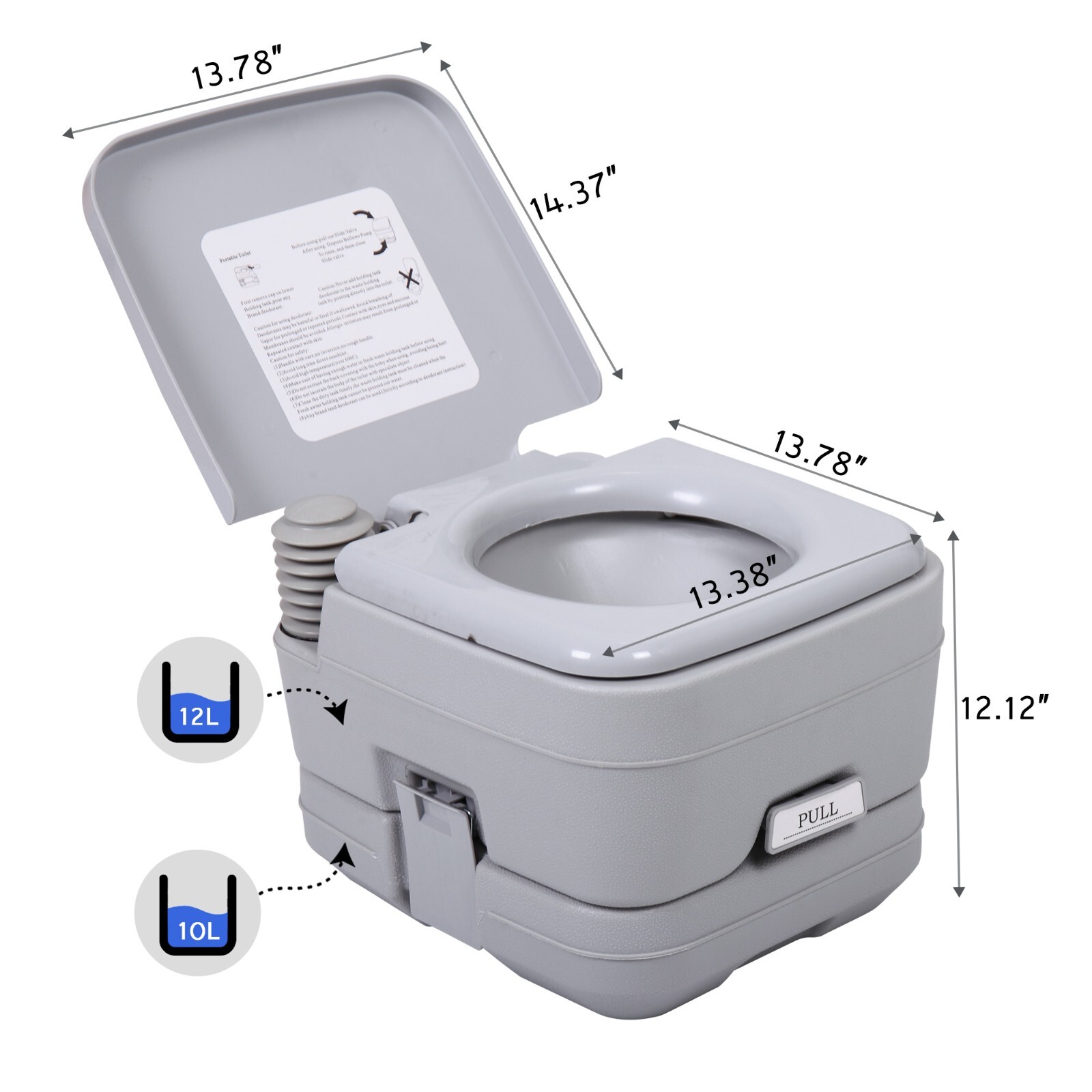 2.6 Gallon Portable Toilet Flush Commode Potty Outdoor Indoor Travel Camping