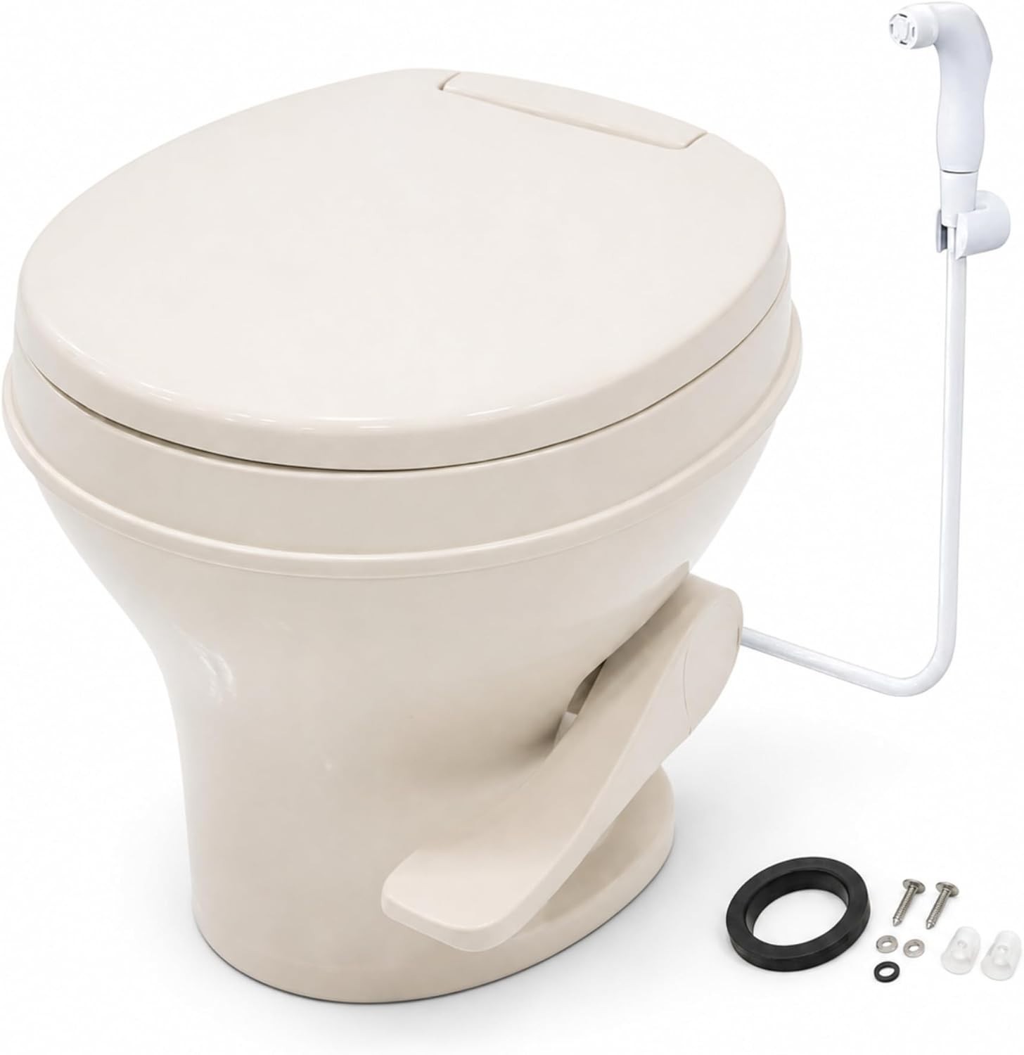 SEAFLO Ceramic Residential Height Camper/RV Toilet with Sprayer Attachment