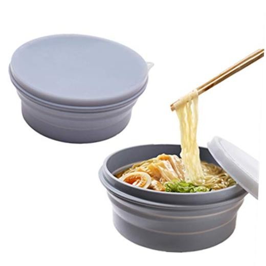 ME.FAM Silicone Collapsible Bowl with Lid – 800ML Folding Travel Grey-2 Pack