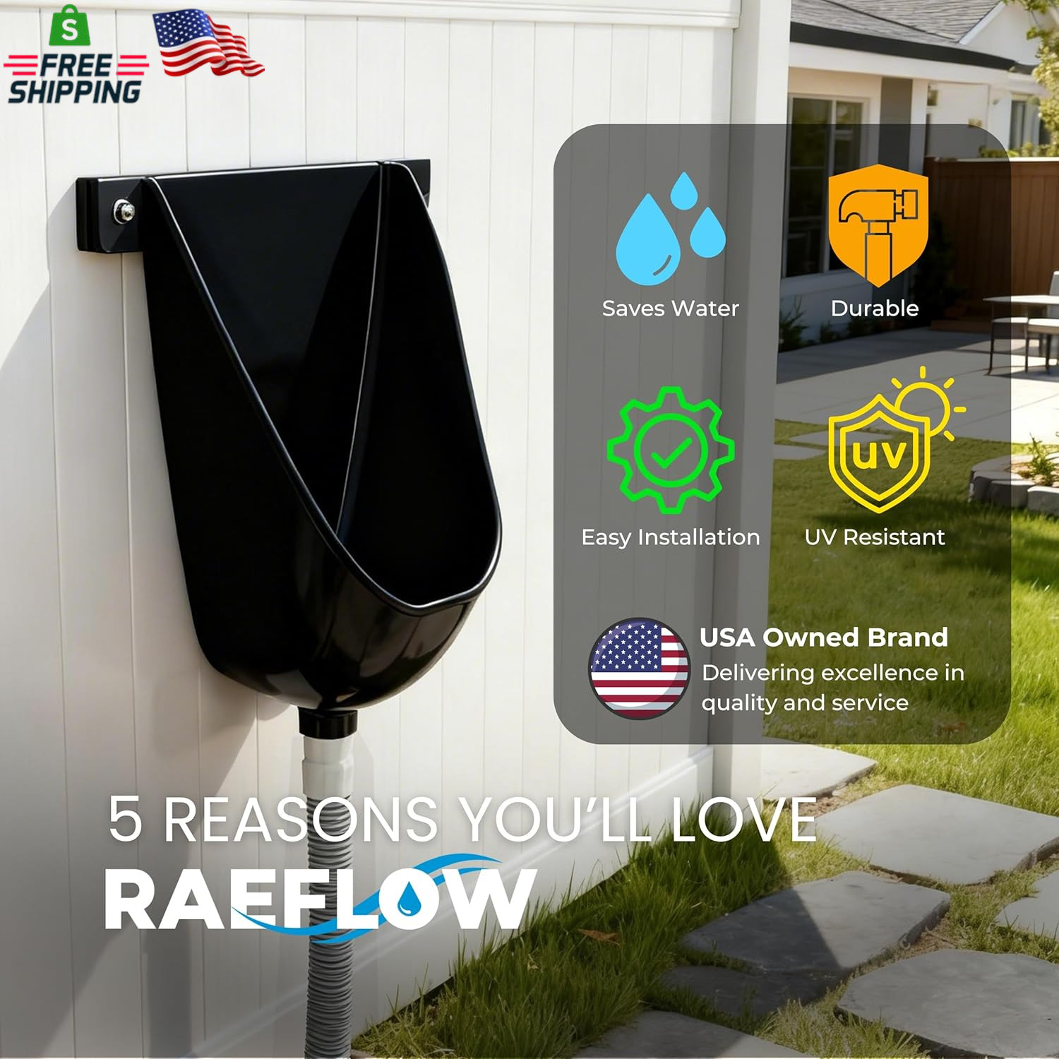 Waterless Urinal with Hose (Black) – UV Resistant outside Urinal, Outdoor Plasti