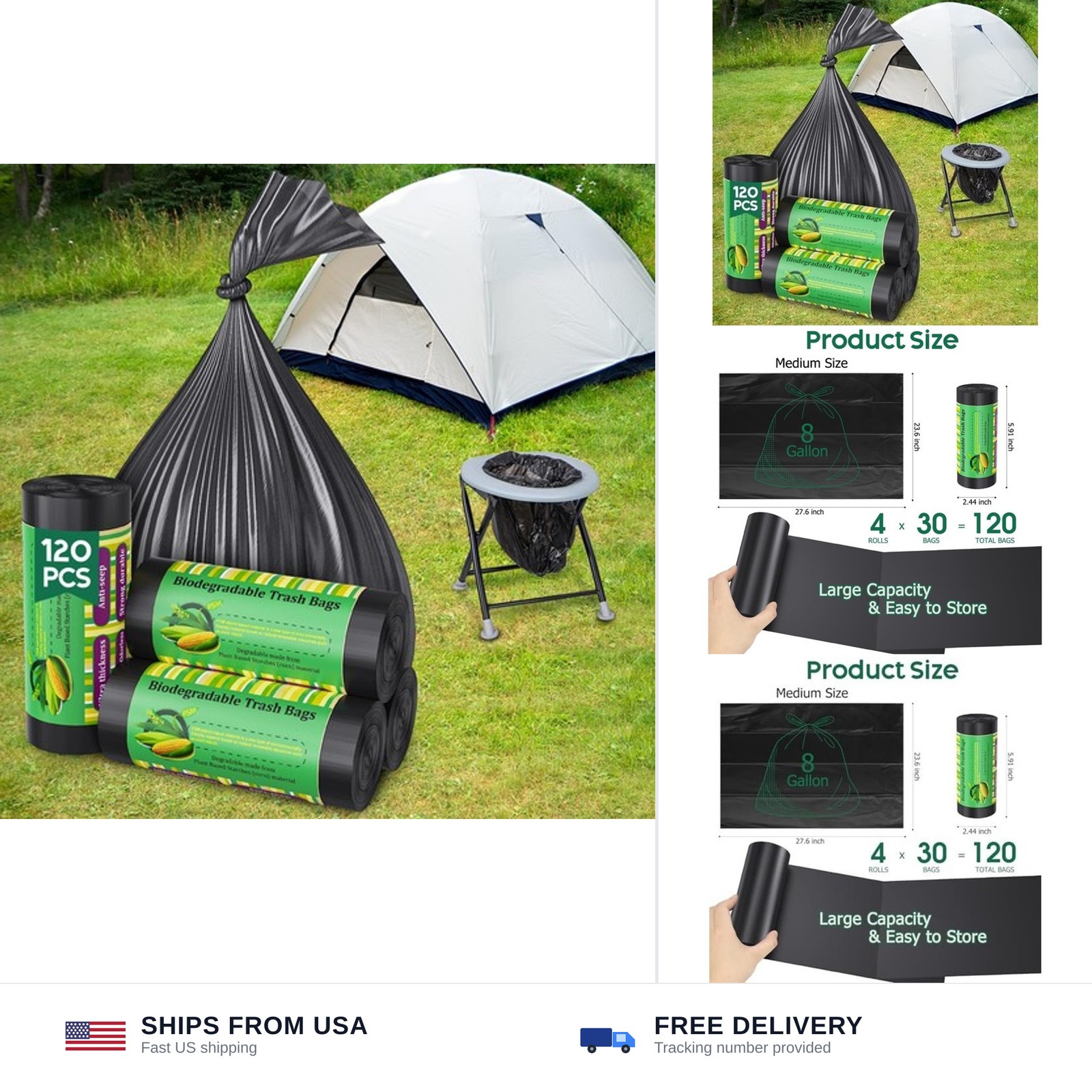 120 Portable Camping Toilet Bags, Biodegradable Compostable 5-8 Gallon Emerge…
