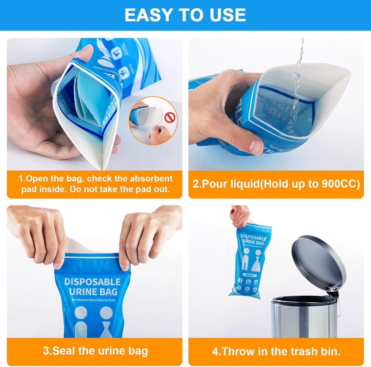 Disposable Urine Bags 12 Pcs, 900ML Pee Bags for Travel for Women and Men, Emerg