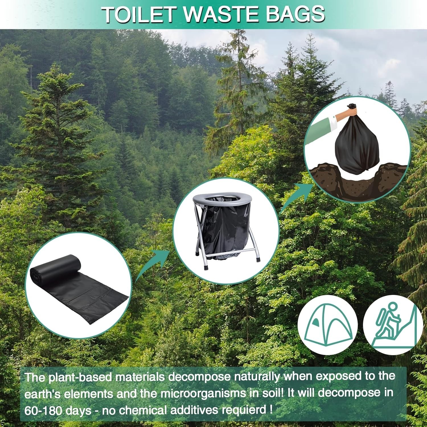 80/60/20 Portable Camping Toilet Bags 100% Compostable 8 Gallon Use with 5 Ga…