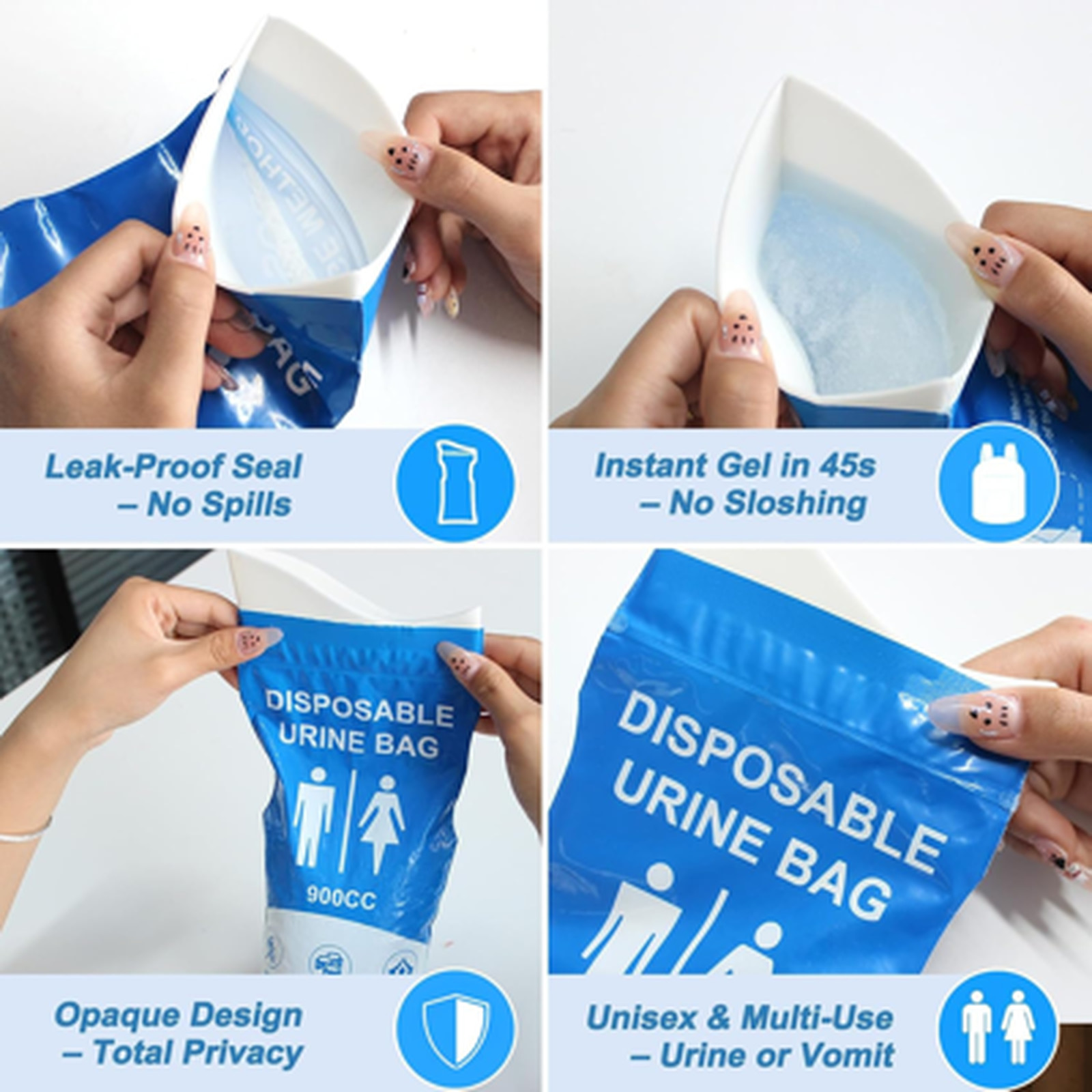 Disposable Urine Bags 900ml Unisex Leak-Proof Travel Emergency Relief for Adults