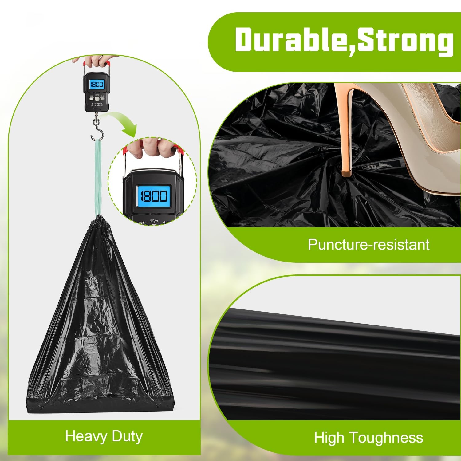 Sckee 50 Pack Heavy-Duty Waste Liners, Leak-Proof Potty Bags with Drawstring,