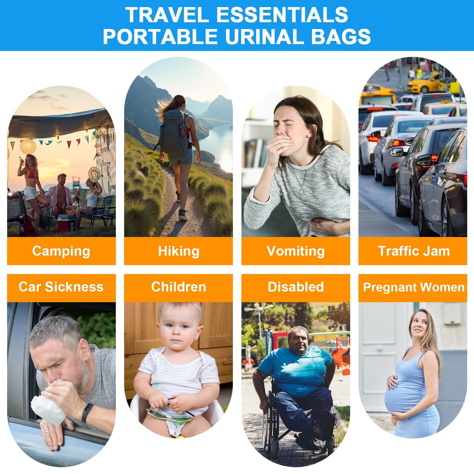 Disposable Urine Bags 12 Pcs, 900ML Pee for Travel 12 Pack, Blue