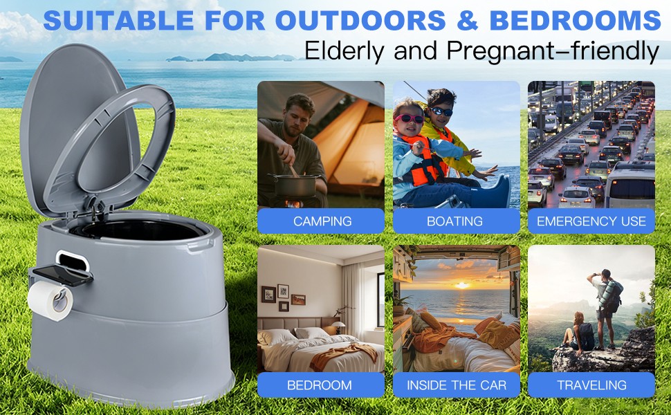 Portable Camping Toilet with Detachable Phone Shelf and Toilet Paper Holder