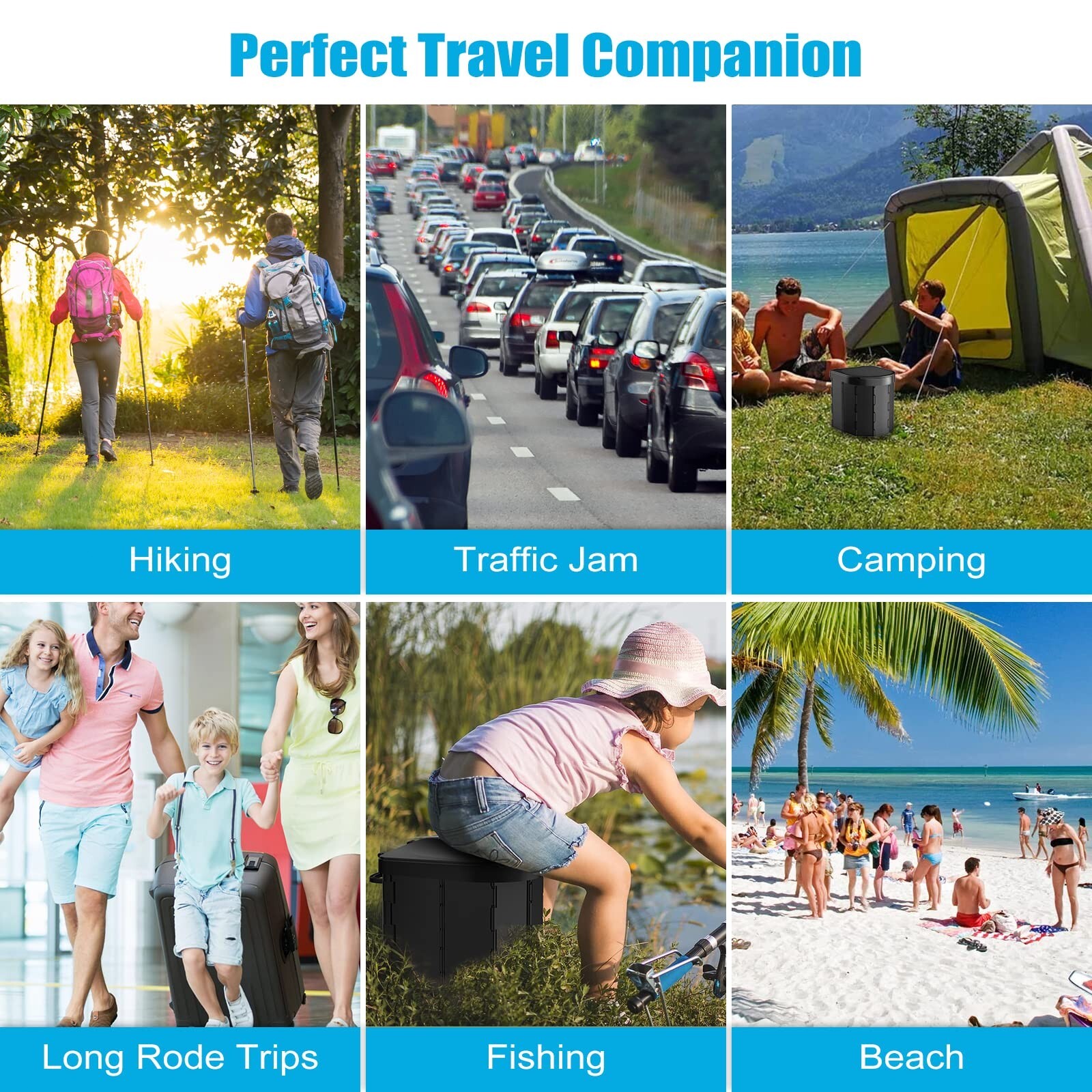 Portable Folding Camping Toilet with Lid and Retractable Toilet Paper Holder
