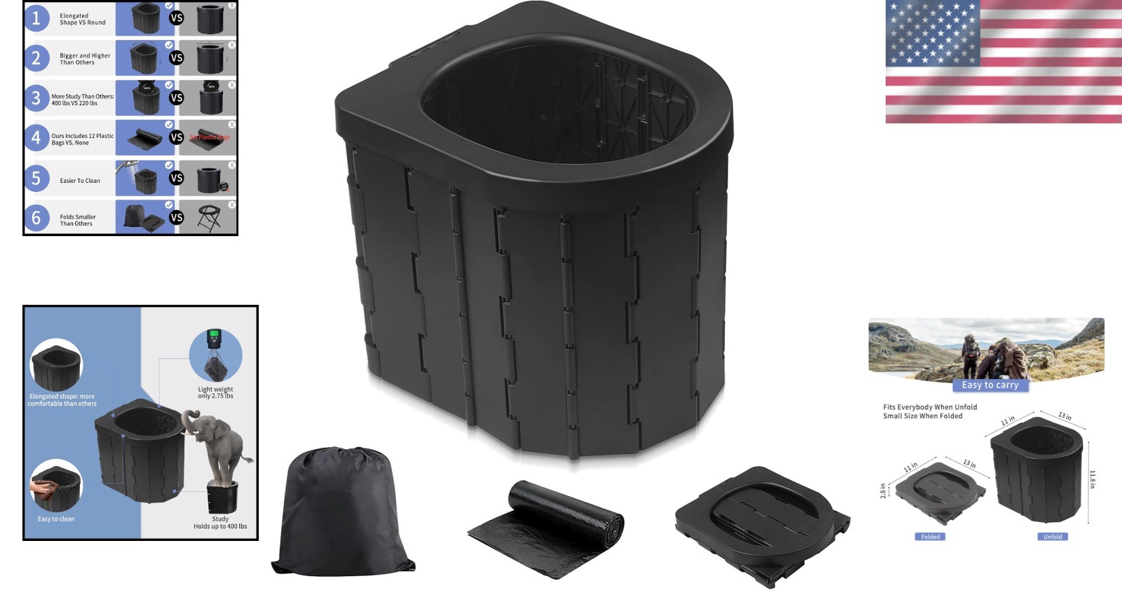 Portable Toilet for Camping & Travel – Comfort and Hygiene Anywhere, 2.8 lbs