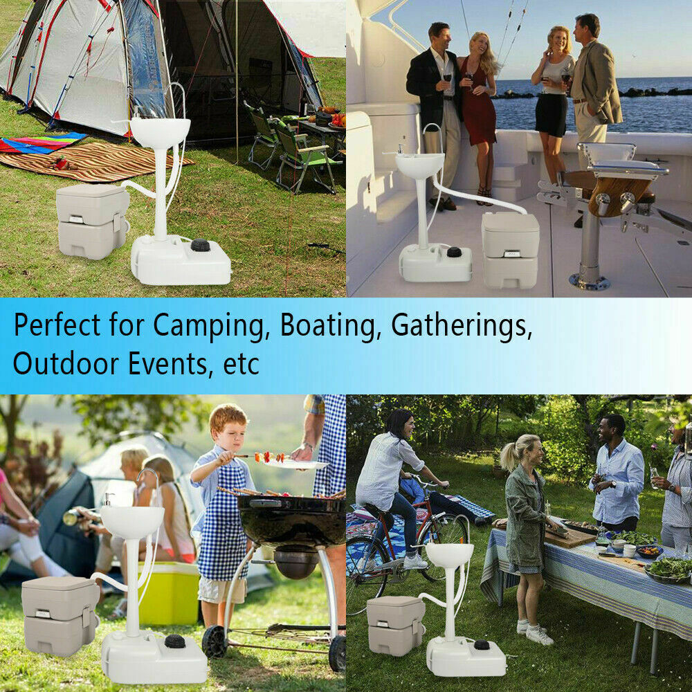 US Portable Outdoor Hand Sink w/ RV Camper Gravity Pedal Flush Toilet 2Tanks Kit