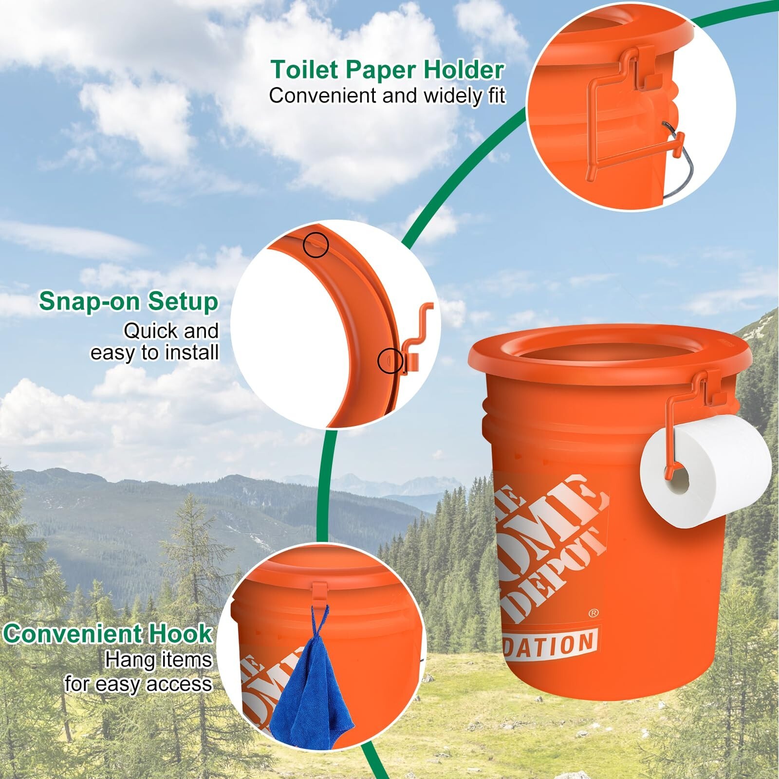 Portable Bucket Toilet Seat for 5 Gal Buckets Camping Snap-on Toilet Seat Orange