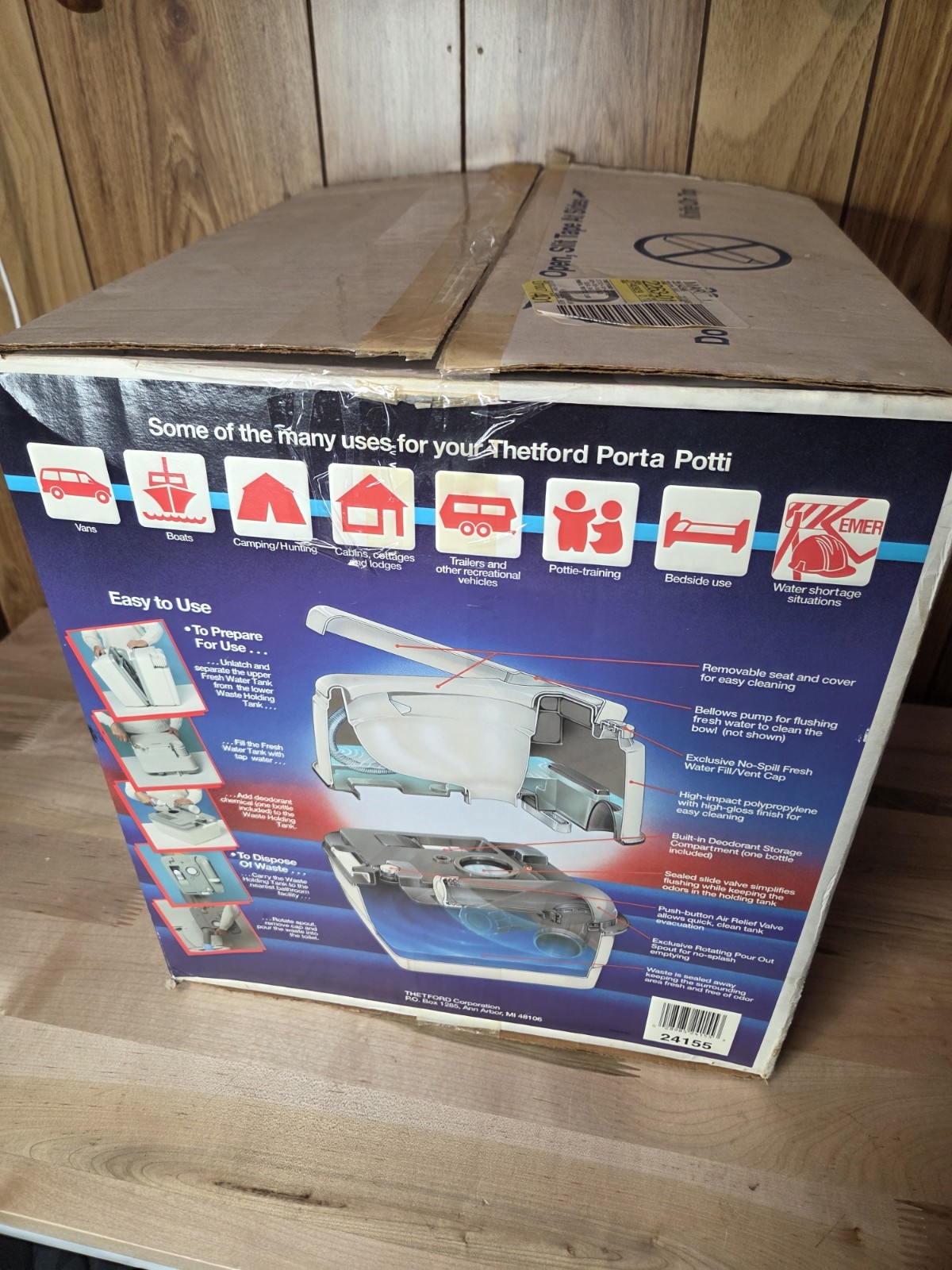 THETFORD PORTA POTTI 155 100 Series USA MADE 2.6 Gallon New Open Box RV Camping