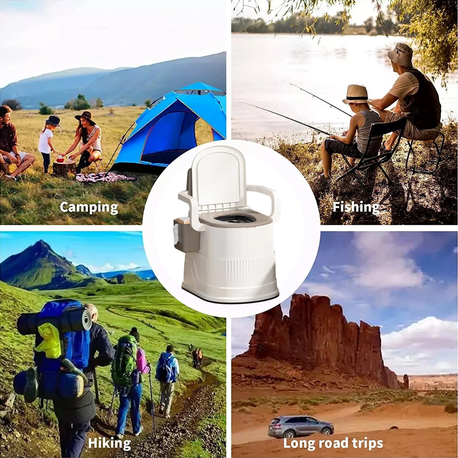 2-Gallon Portable Travel Toilet Outdoor/Indoor for Camping&Hiking w/ Tissue Box