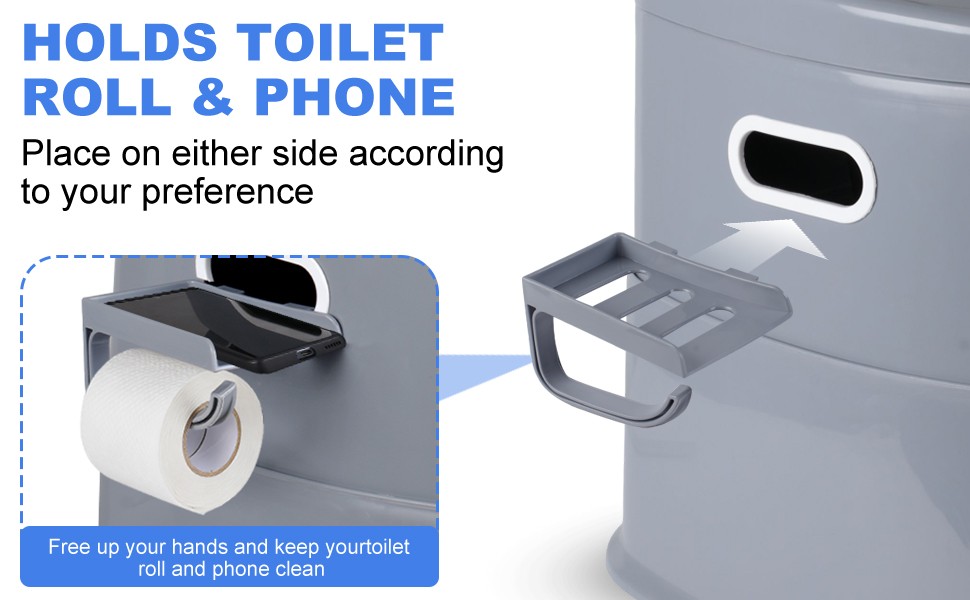 Portable Camping Toilet with Detachable Phone Shelf and Toilet Paper Holder