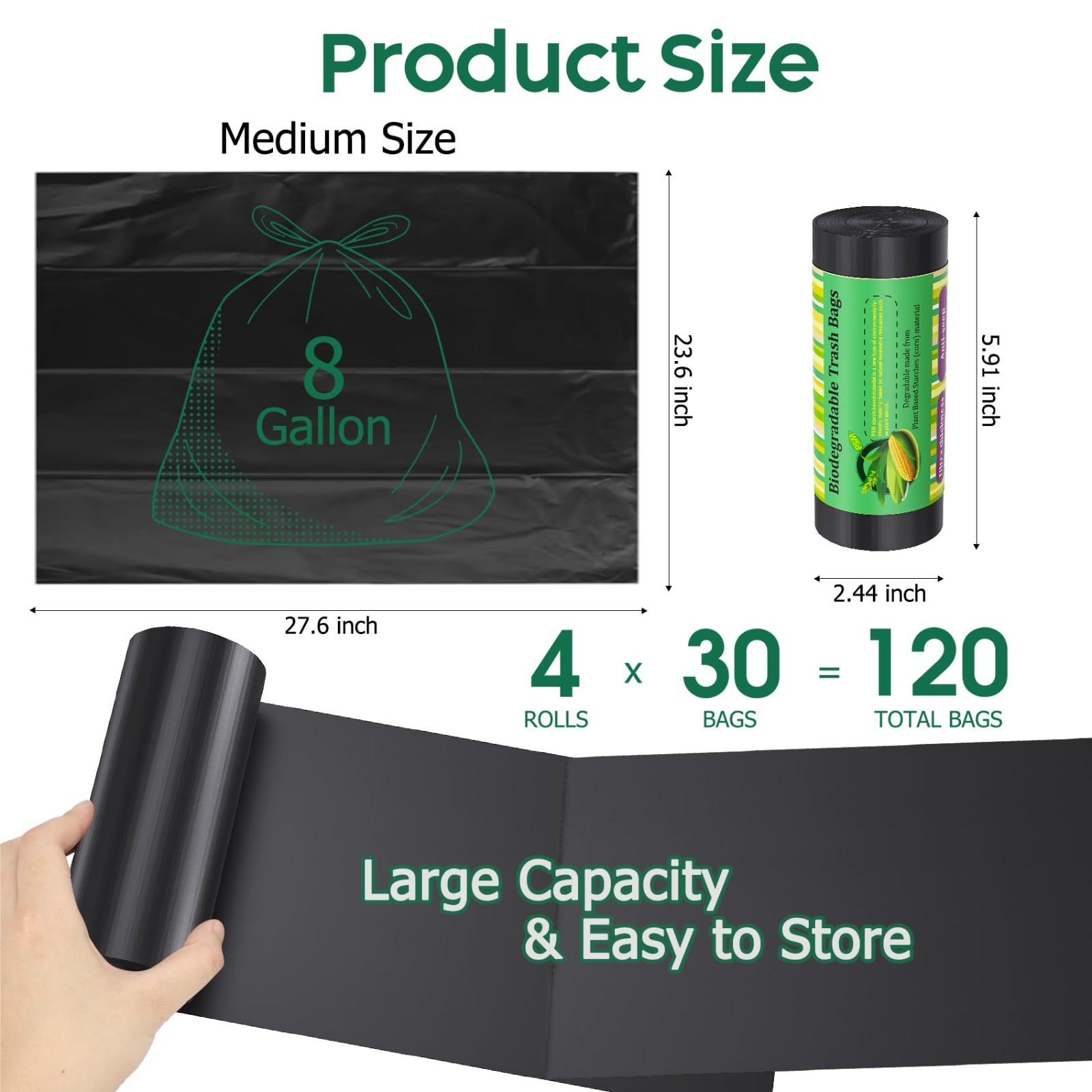 120 Biodegradable Camping Toilet Bags – Thickened 5-8 Gallon Emergency Waste Bag