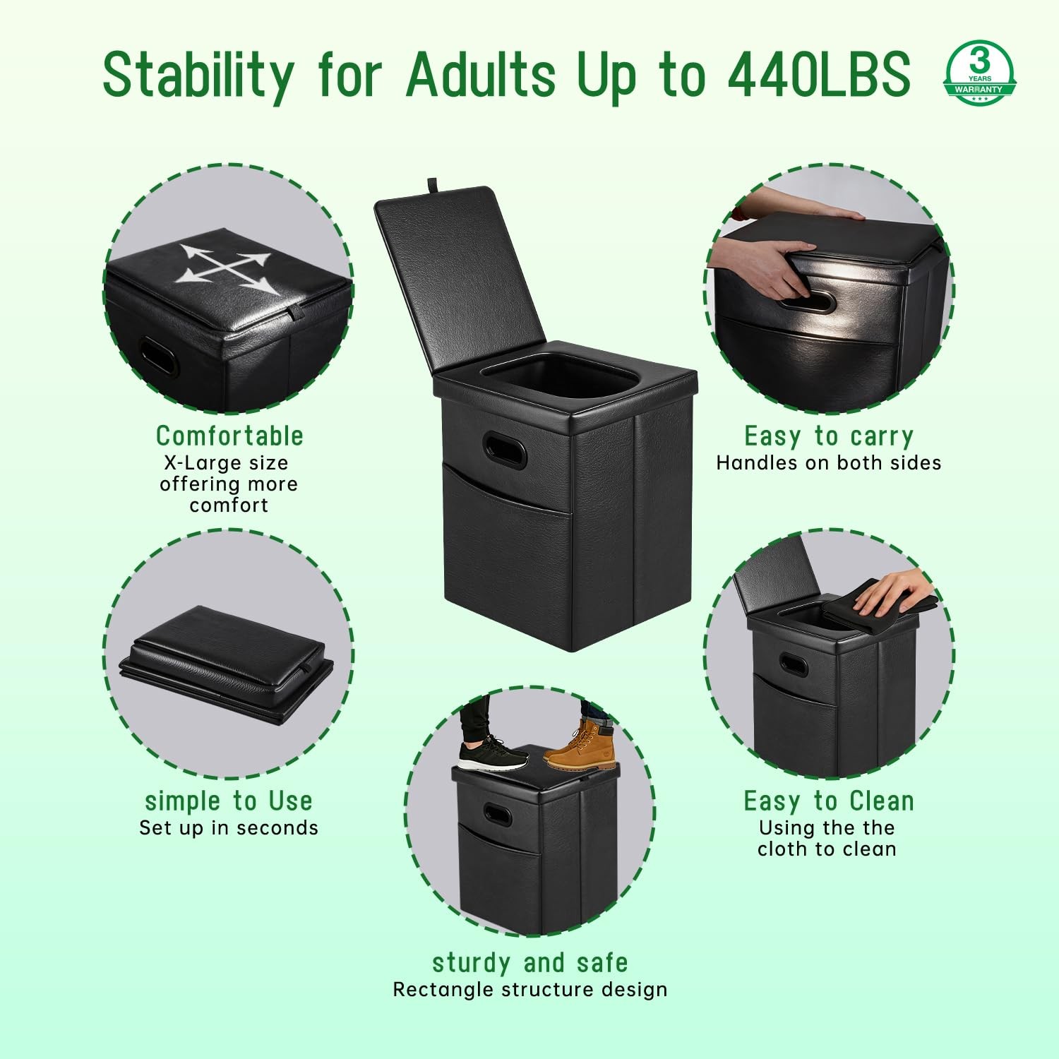 16.5″ XL Portable Toilet for Camping, Foldable Travel Toilet for Adults with …