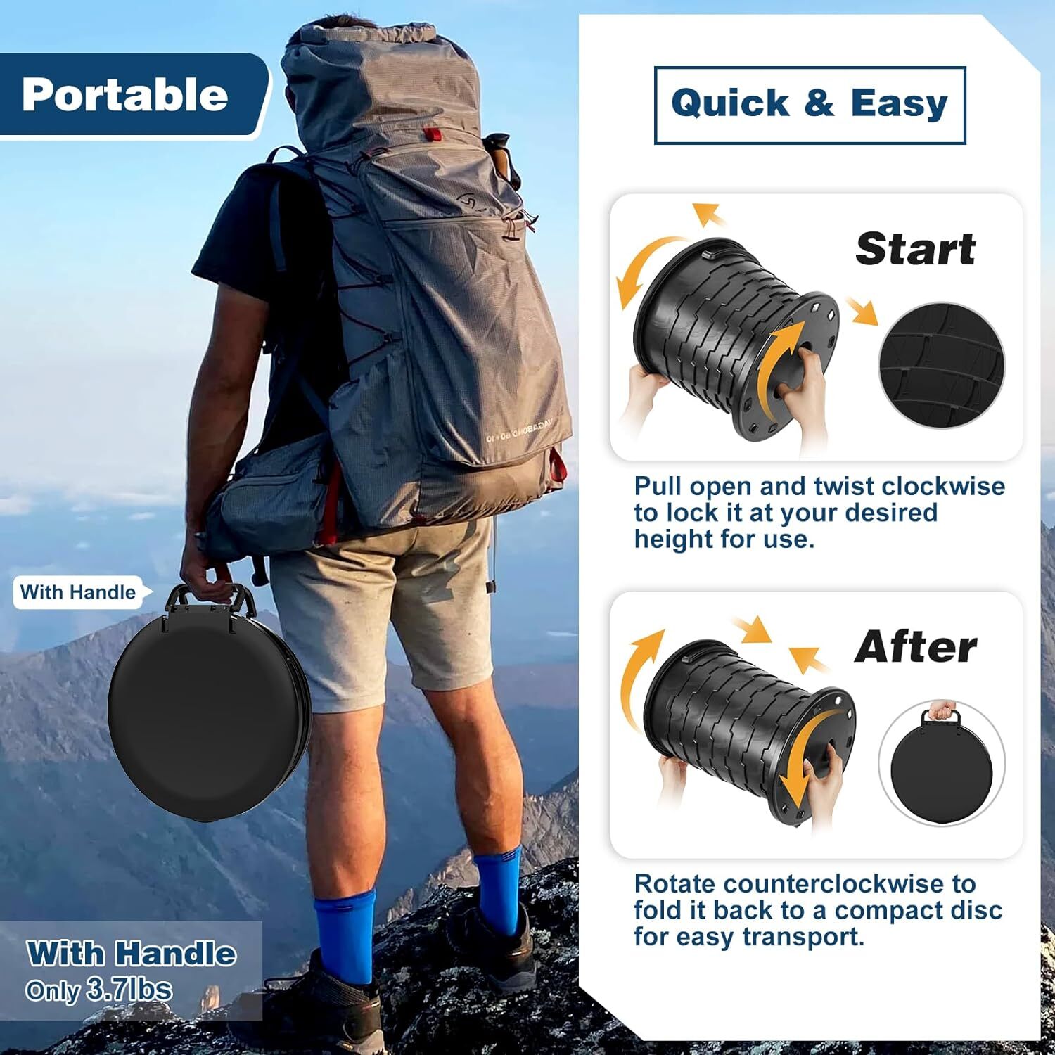 Portable Toilet Retractable Porta Potty for Camping with Paper Holder and Lid