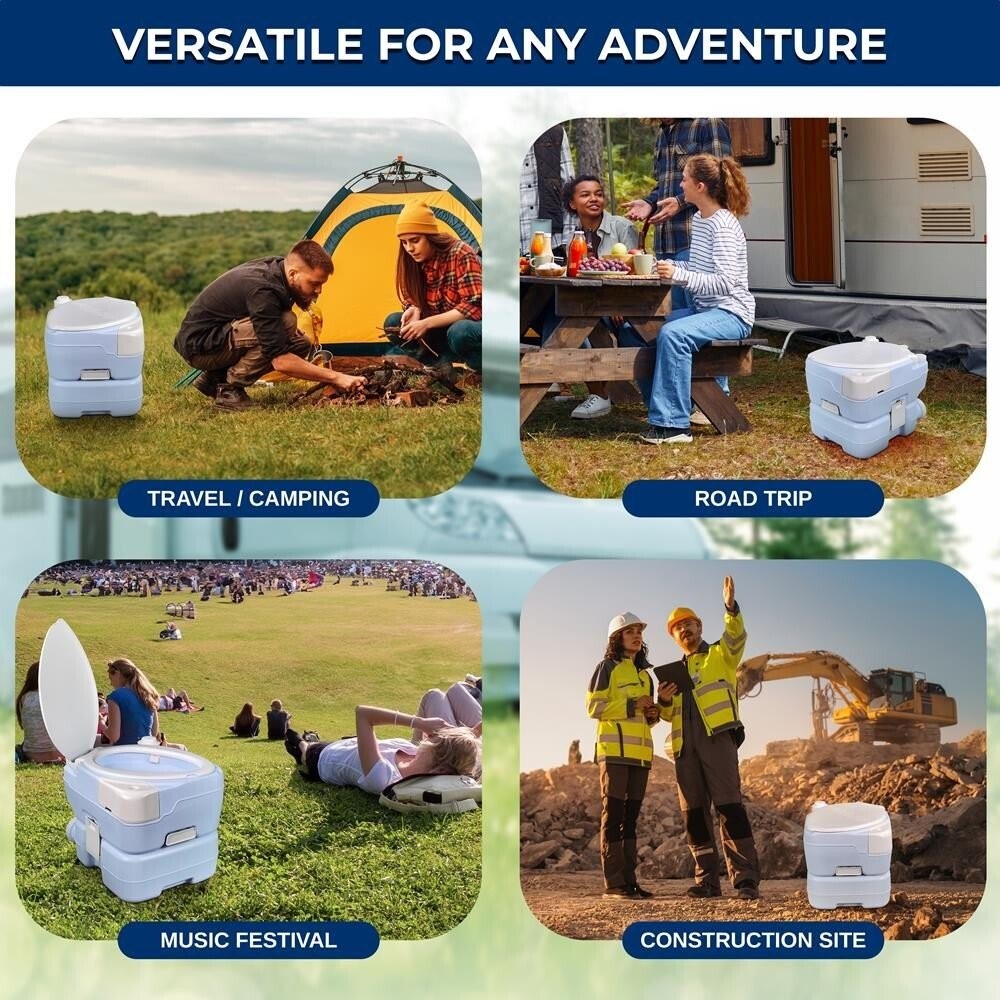 SereneLife 15 Liter Outdoor Portable Toilet w/ Extra Large Seat (Moonwhite)