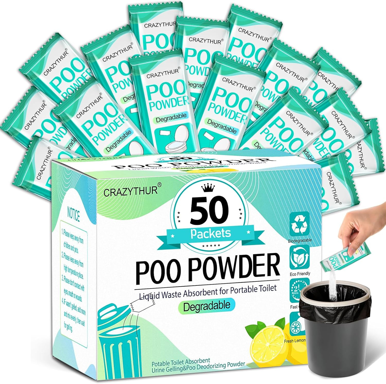Portable Toilet Gel, Poo Powder for Portable Toilet, Camping Toilet Gel, Pee Pow