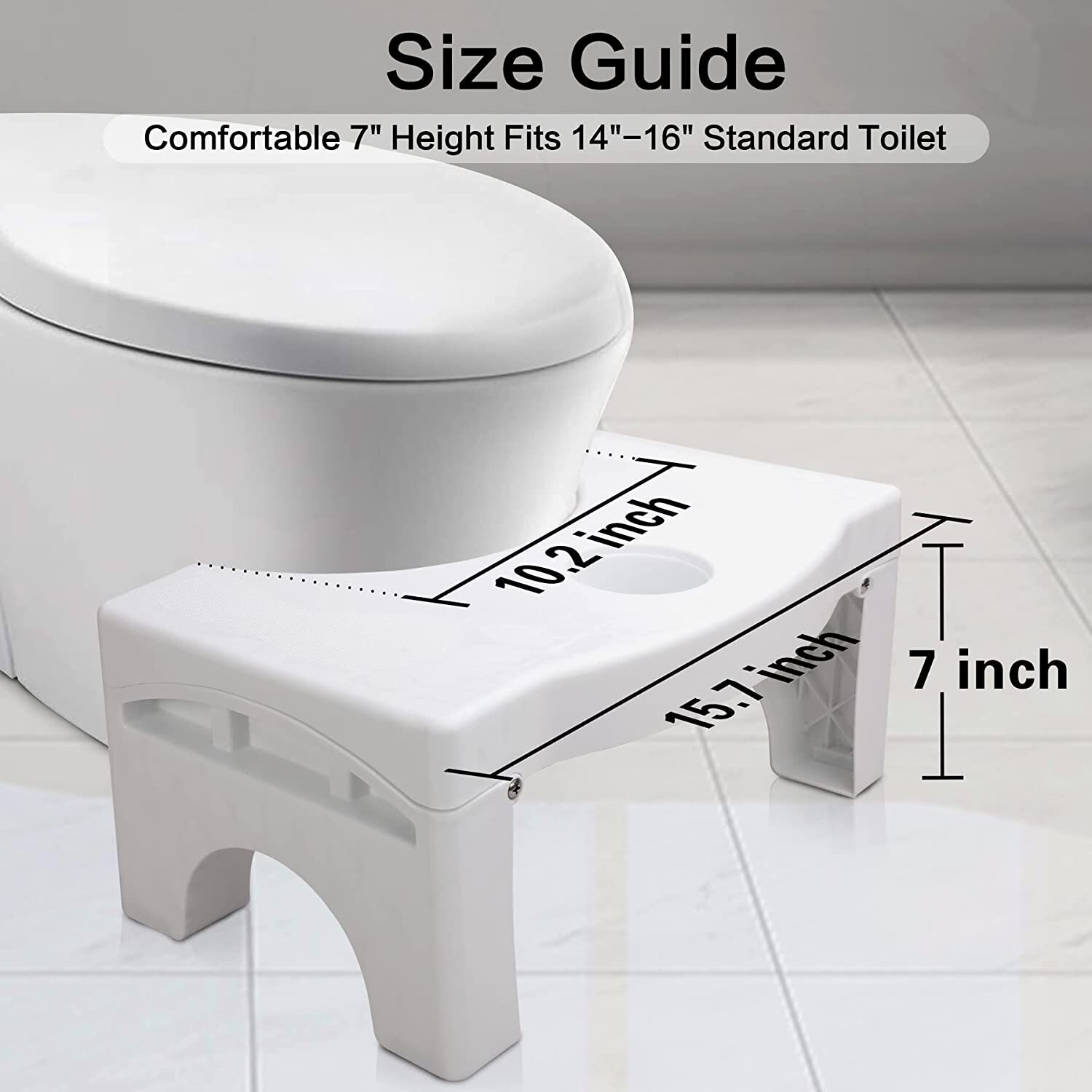 Taburete plegable para inodoro para adultos, plástico resistente de 7 pulgadas