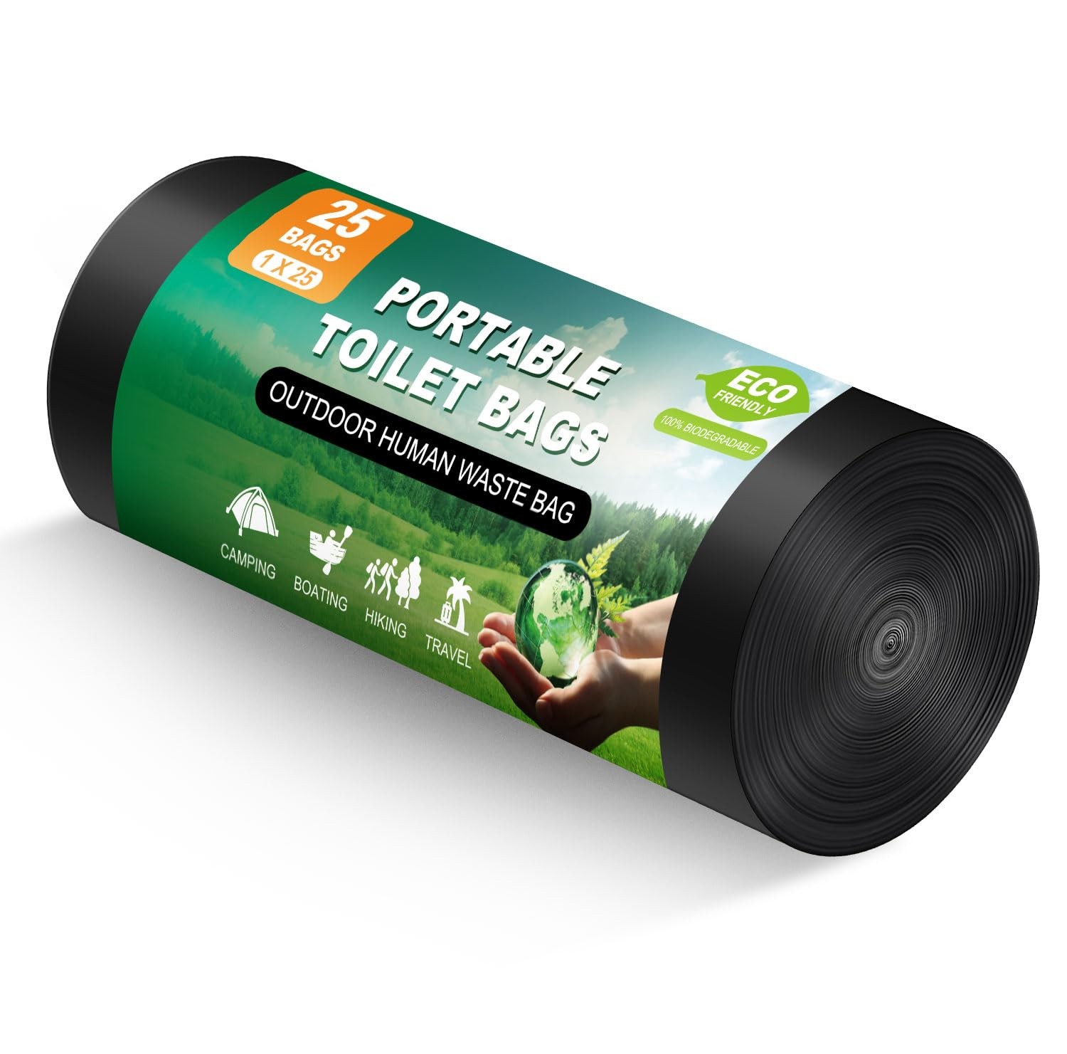 25 Portable Toilet Bags, Thick Biodegradable 1 Count (Pack of 25), Black
