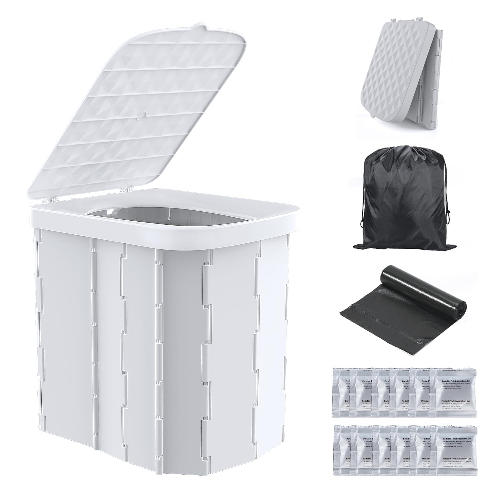 XL Portable Camping Toilet – Folding Travel Potty with Lid for Adults, Car Use