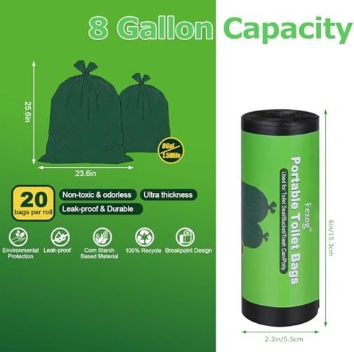 120 PACK 1.5 Mils Portable Toilet Bags, 8 Gal Camping Toilet Bags Black-120PCS