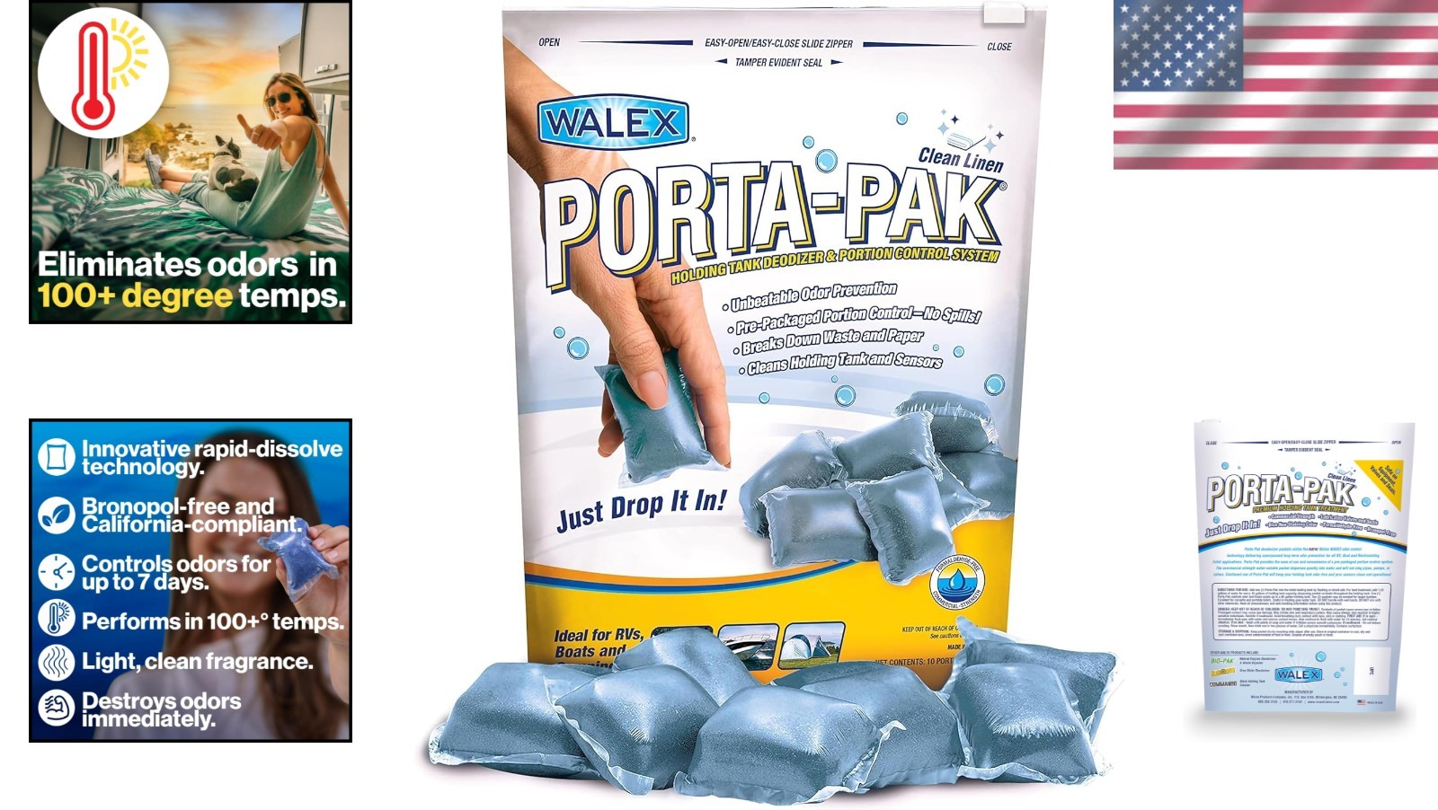 Eco-Friendly Porta-Pak Tank Deodorizer for RV & Marine – 10 Water-Soluble Tabs
