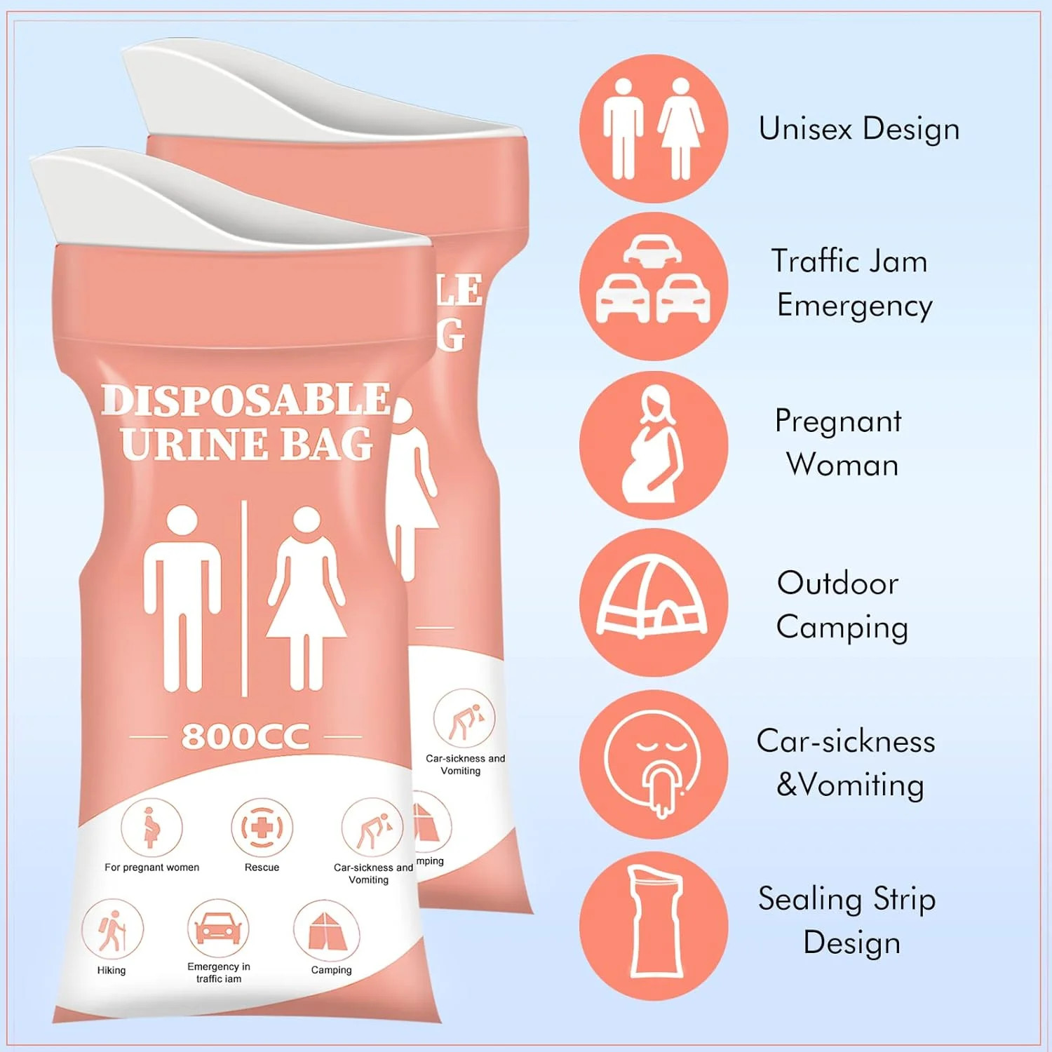 DIBBATU Disposable Urine Bags for Women/Men, 12/24Pack for Travel, Camping, Car