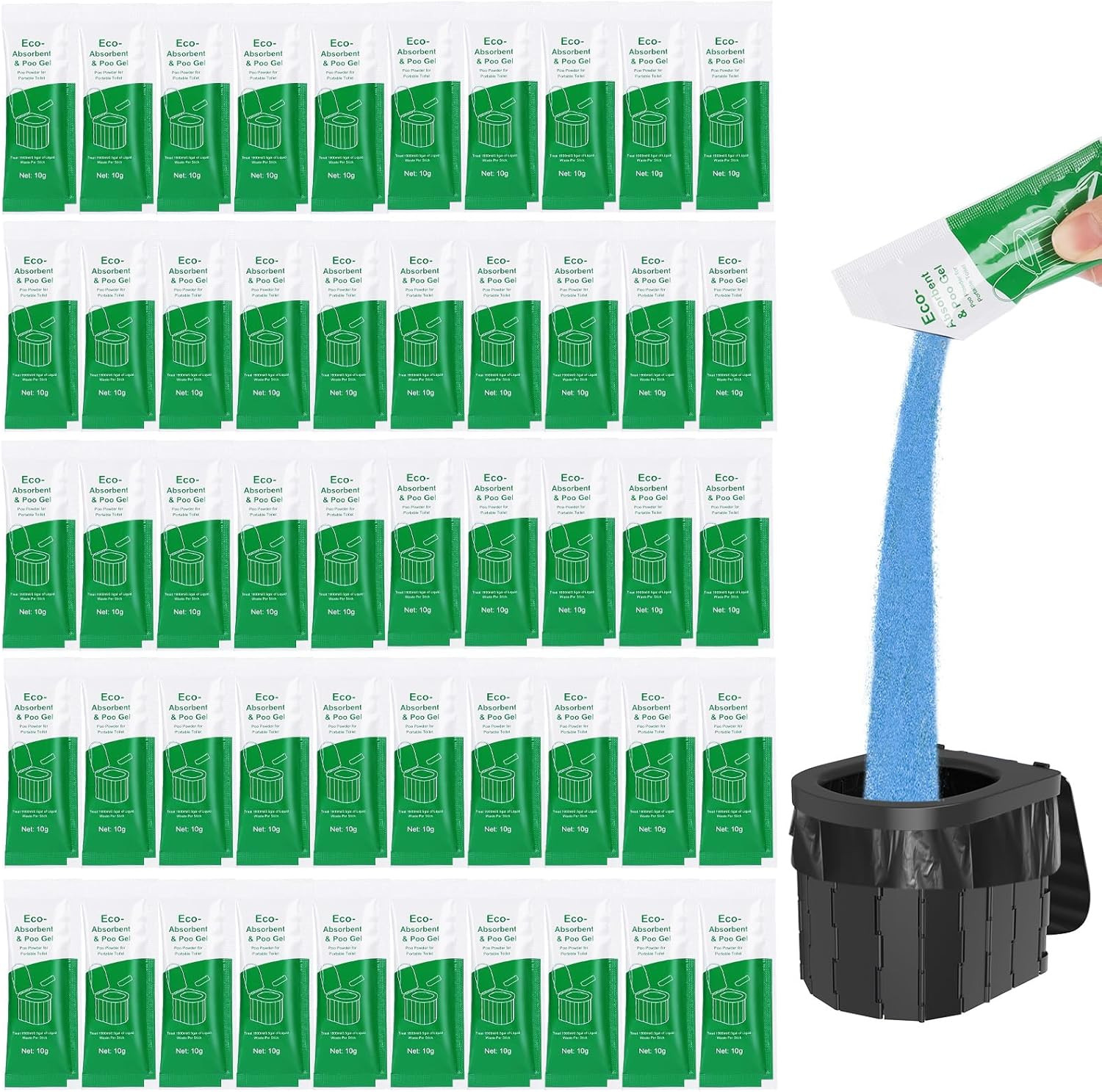 50 Pack Portable Toilet Absorbent Gel Powder, Poo Gel for Camping Toilet Powder,