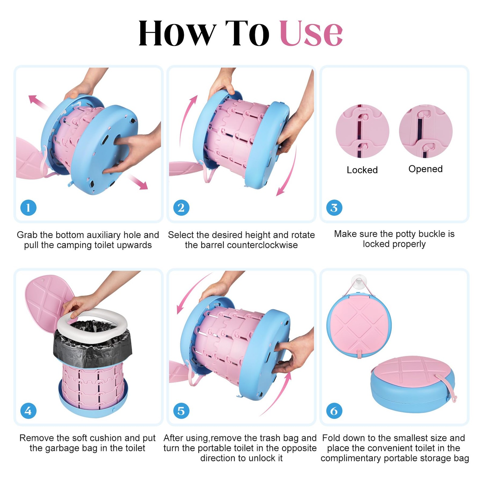 Foldable Portable Camping Toilet Adjustable Travel Potty