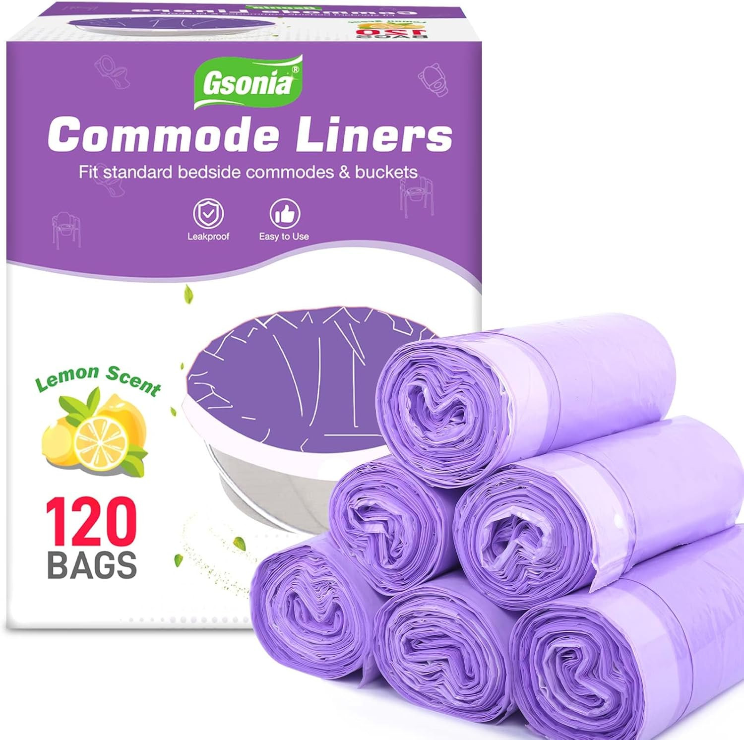 120 Commode Liners – Leak Proof, Lemon Scented Portable Toilet Bags