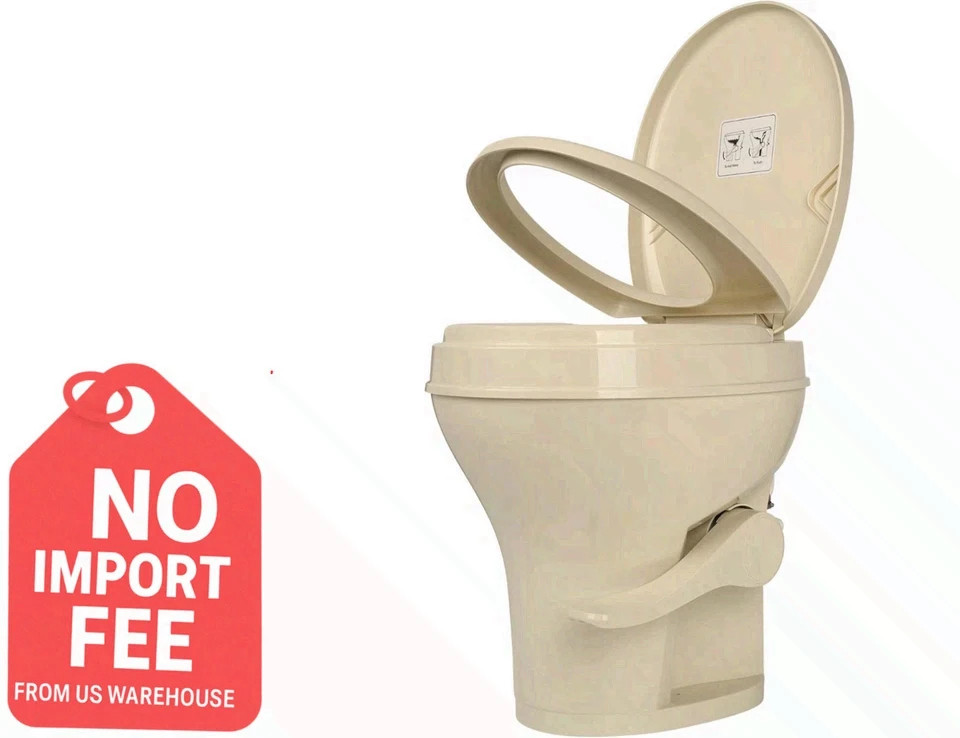 SEAFLO Bone-Colored Residential Height Camper/RV Toilet, 18.5” Gravity Flush,,