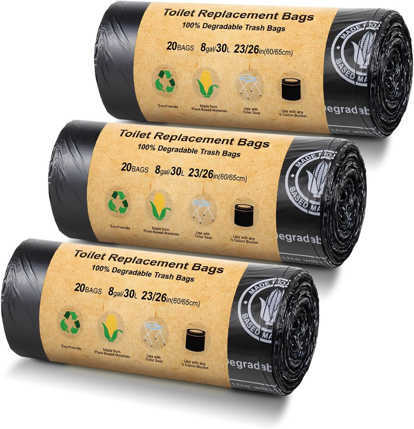 60 Count Toilet Replace Bags 8 Gallon 30 Liter Heavy Duty 1 Mil Compost Bags