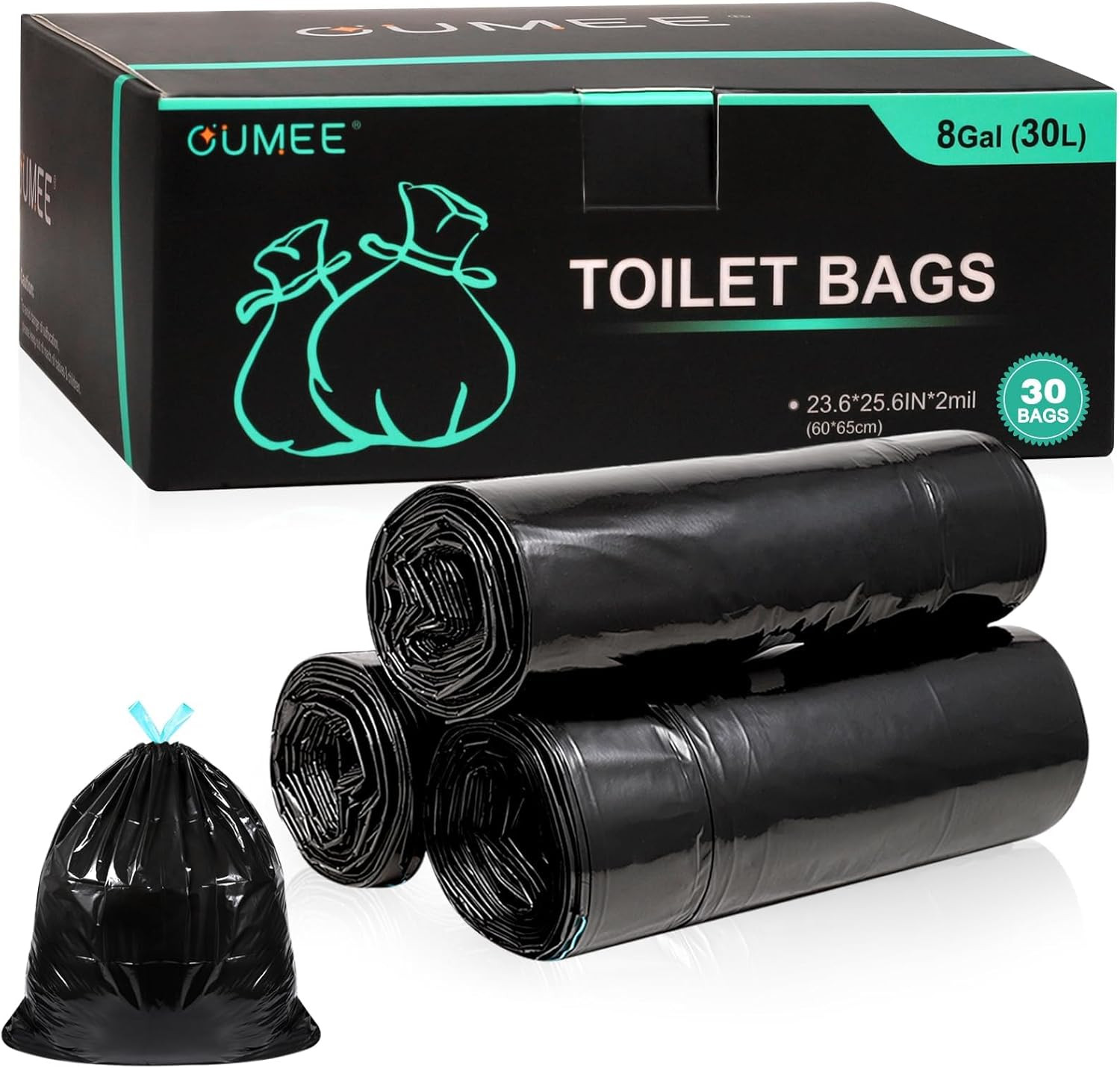 30 Pack Camping Toilet Bags, 8 Gallon Portable Toilet Bags, Toilet Waste Bags