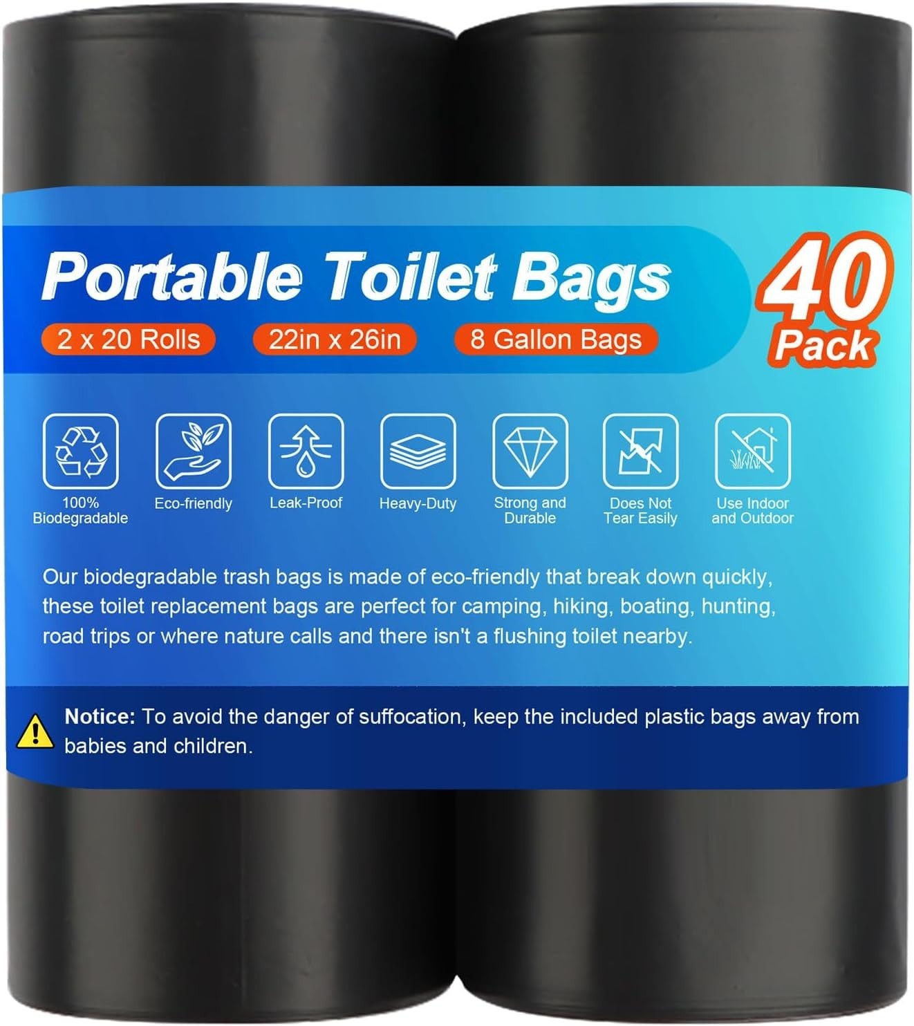 40 Thickened Compostable Toilet Bags for Portable 5 Gallon Toilets – Unscented