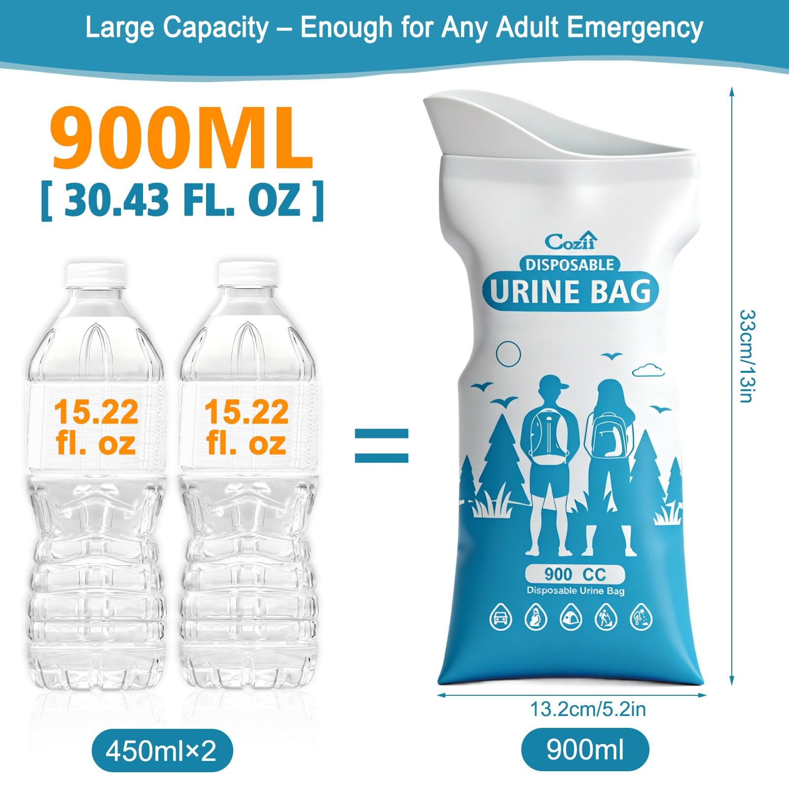 Disposable Urine Bags 10 PCS – 900ML Portable Pee Bags for Travel, Unisex Uri…