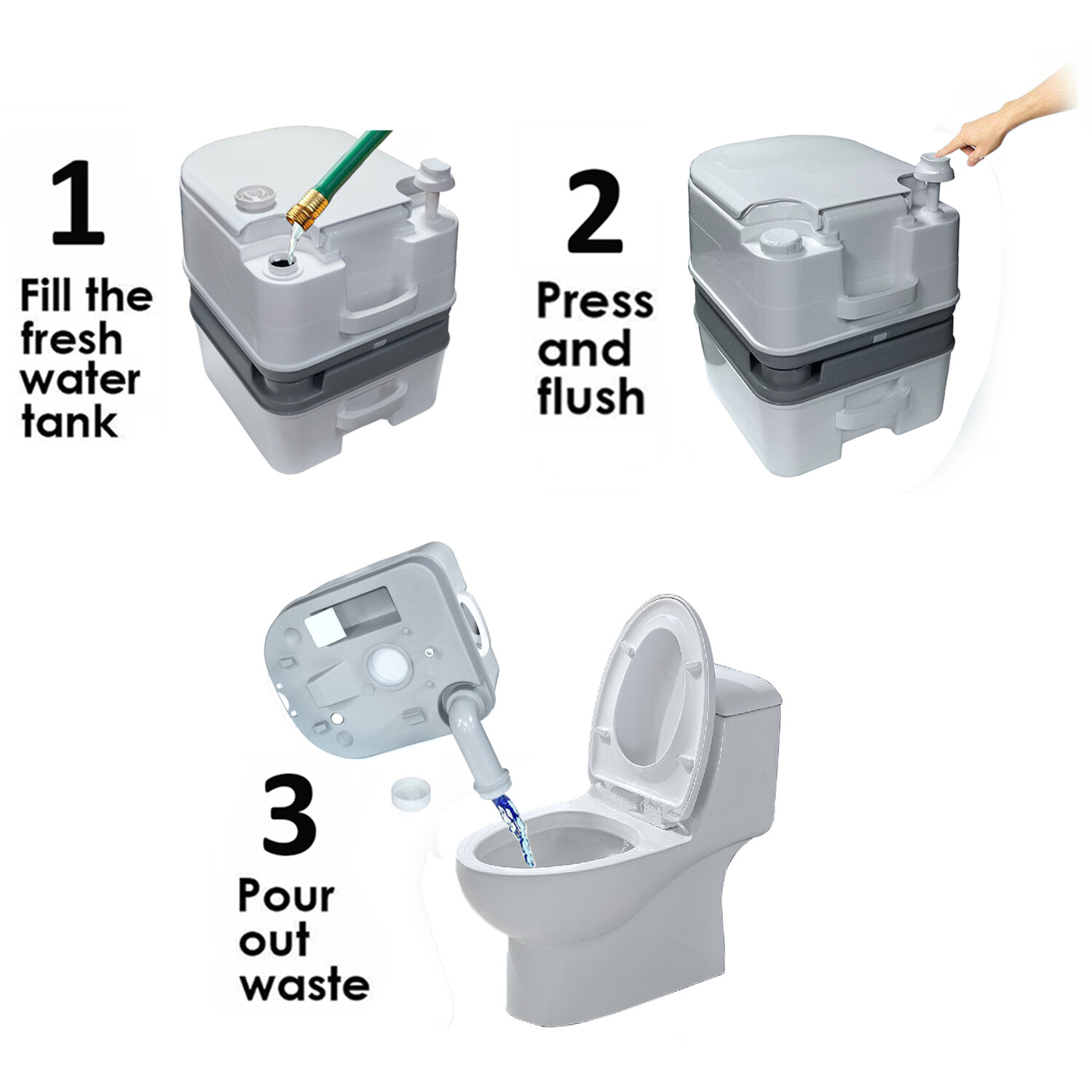 6.3 Gallon 24L Advanced Portable Toilet Flush Camping Travel Piston Pump Commode
