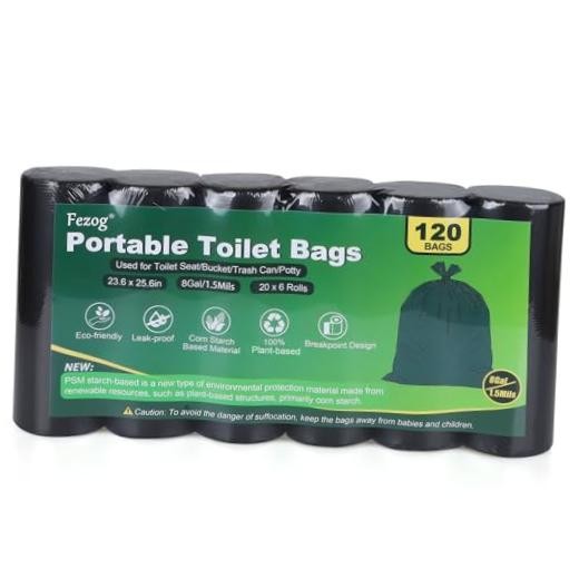 120 PACK 1.5 Mils Portable Toilet Bags, 8 Gal Camping Toilet Bags Black-120PCS