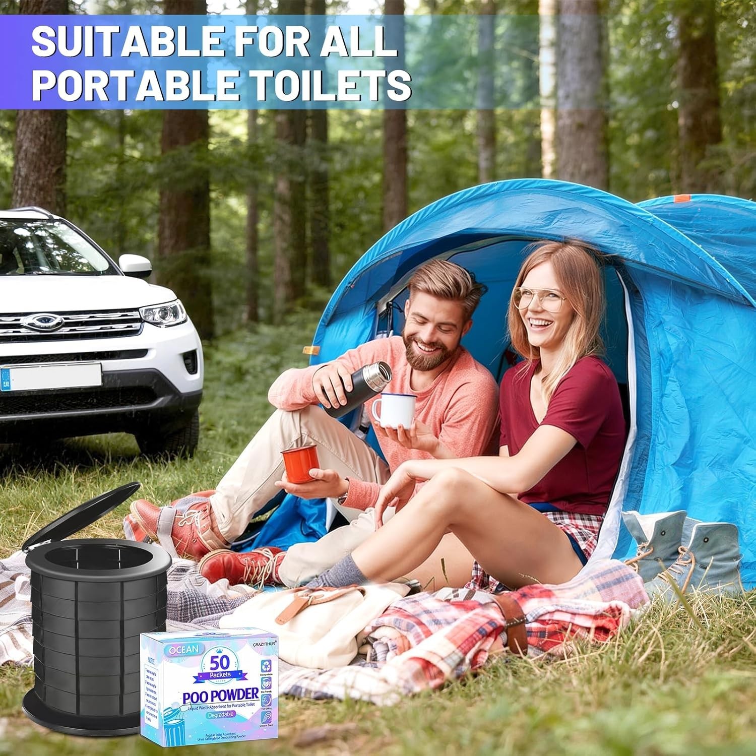 Portable Toilet Gel, Poo Powder for Portable Toilet, Camping Toilet Gel, Pee Pow